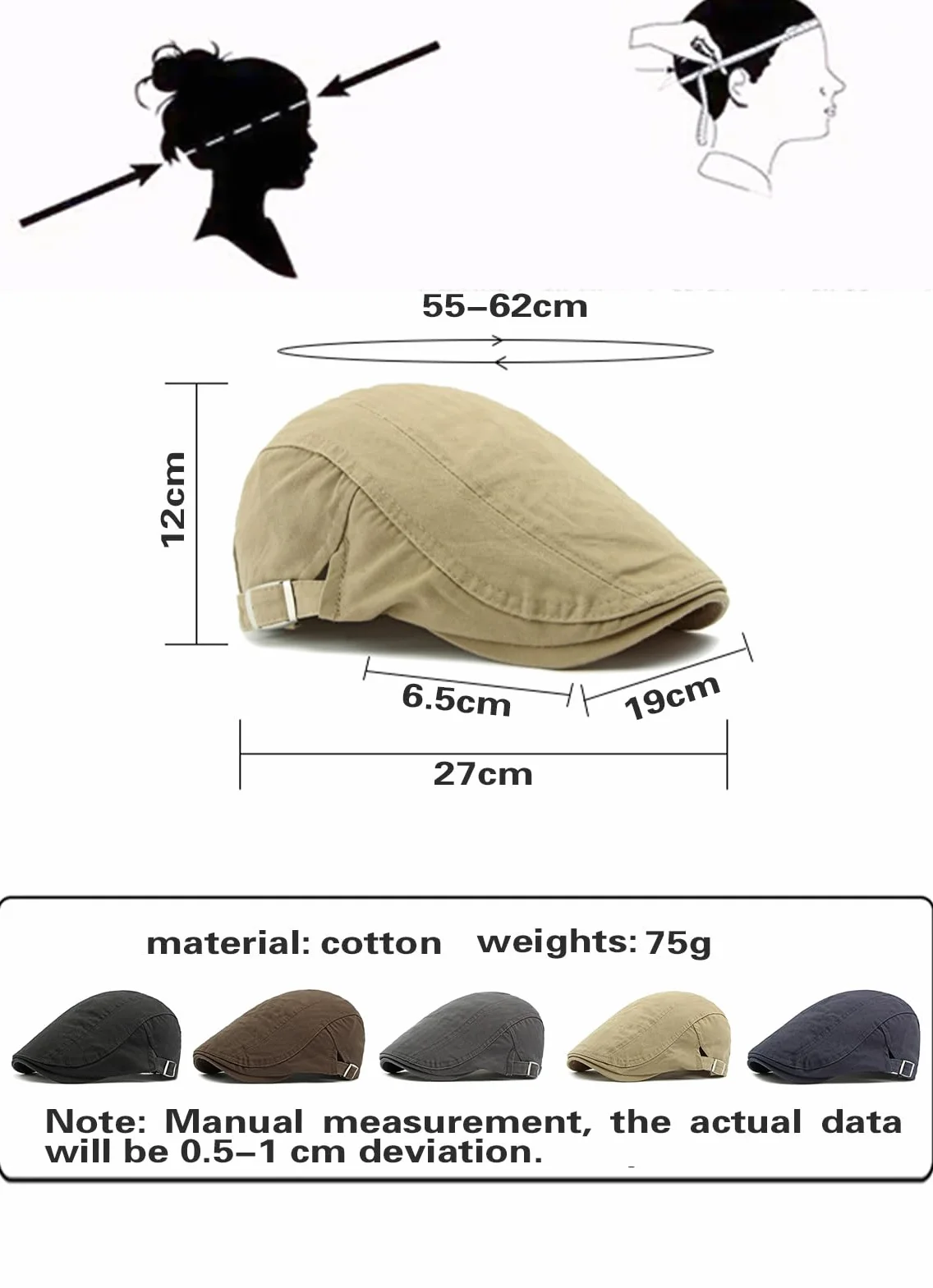 Bérets Homme Respirant Coton Casquette Plate Réglable Newsboy Vintage Flat Cap Unisexe