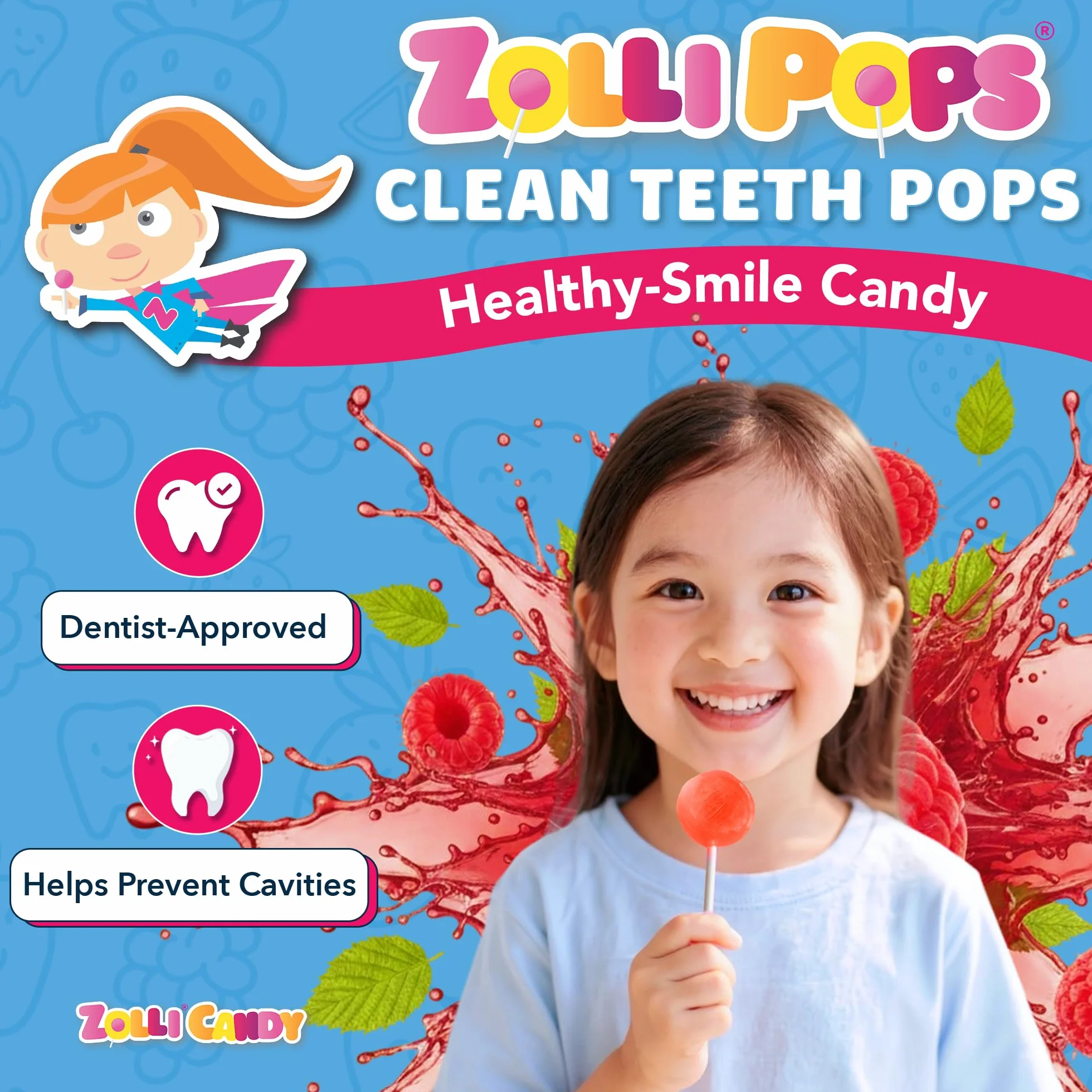 Zollipops - Clean Teeth Lollipops Framboise-15 pièce(s)