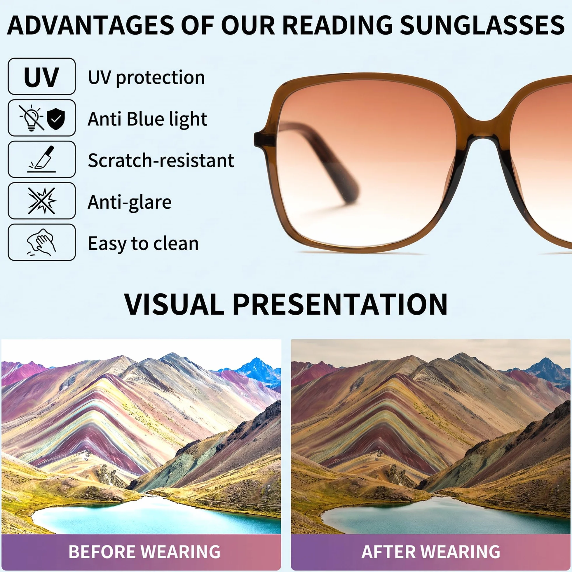 Lunettes de Lecture Soleil UV400 Grandes pour Femmes Visage Large