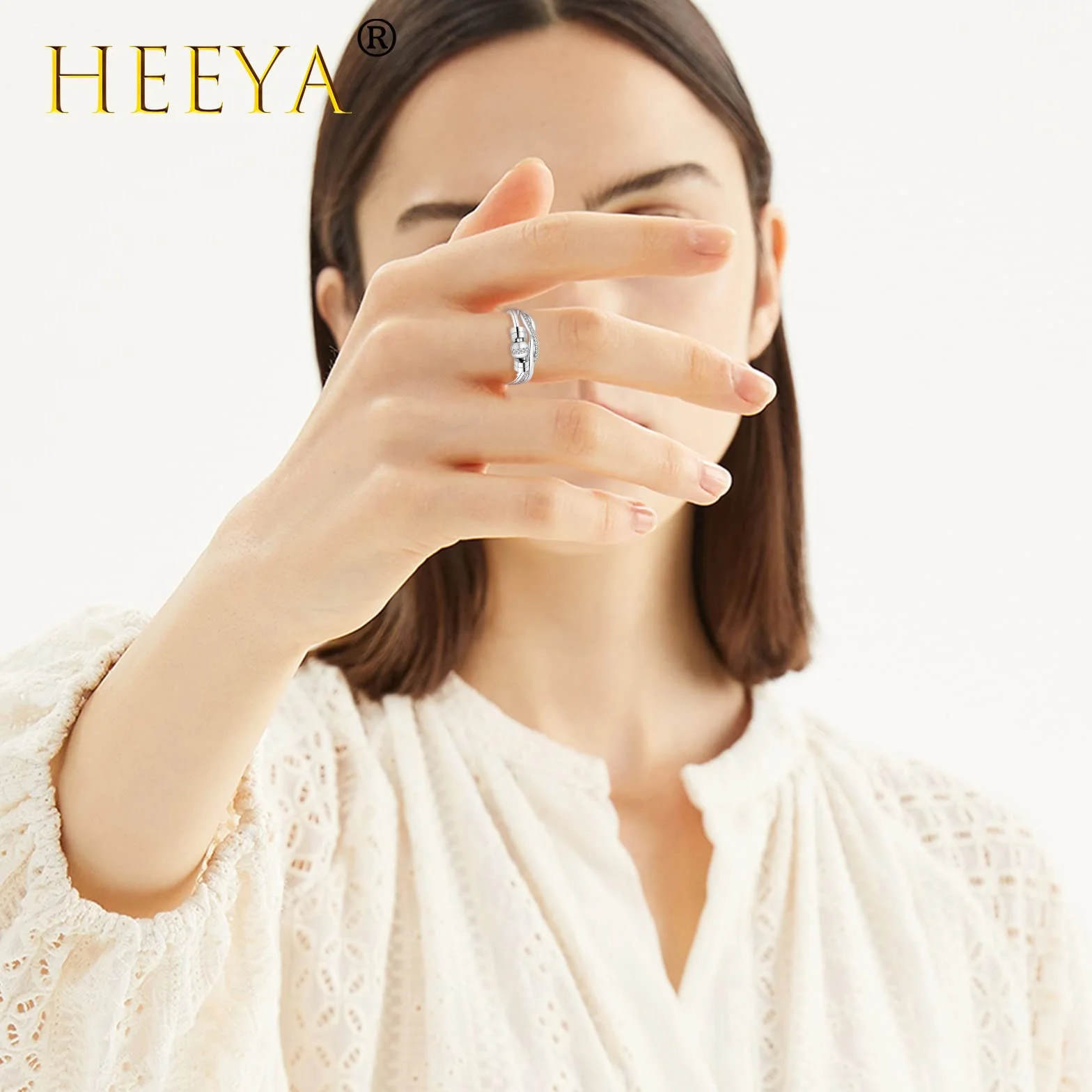 HEEYA Bague Anti Stress Femme Argent 925 Fidget Bague Anxiété Rotative Spinner Zircon Cubique