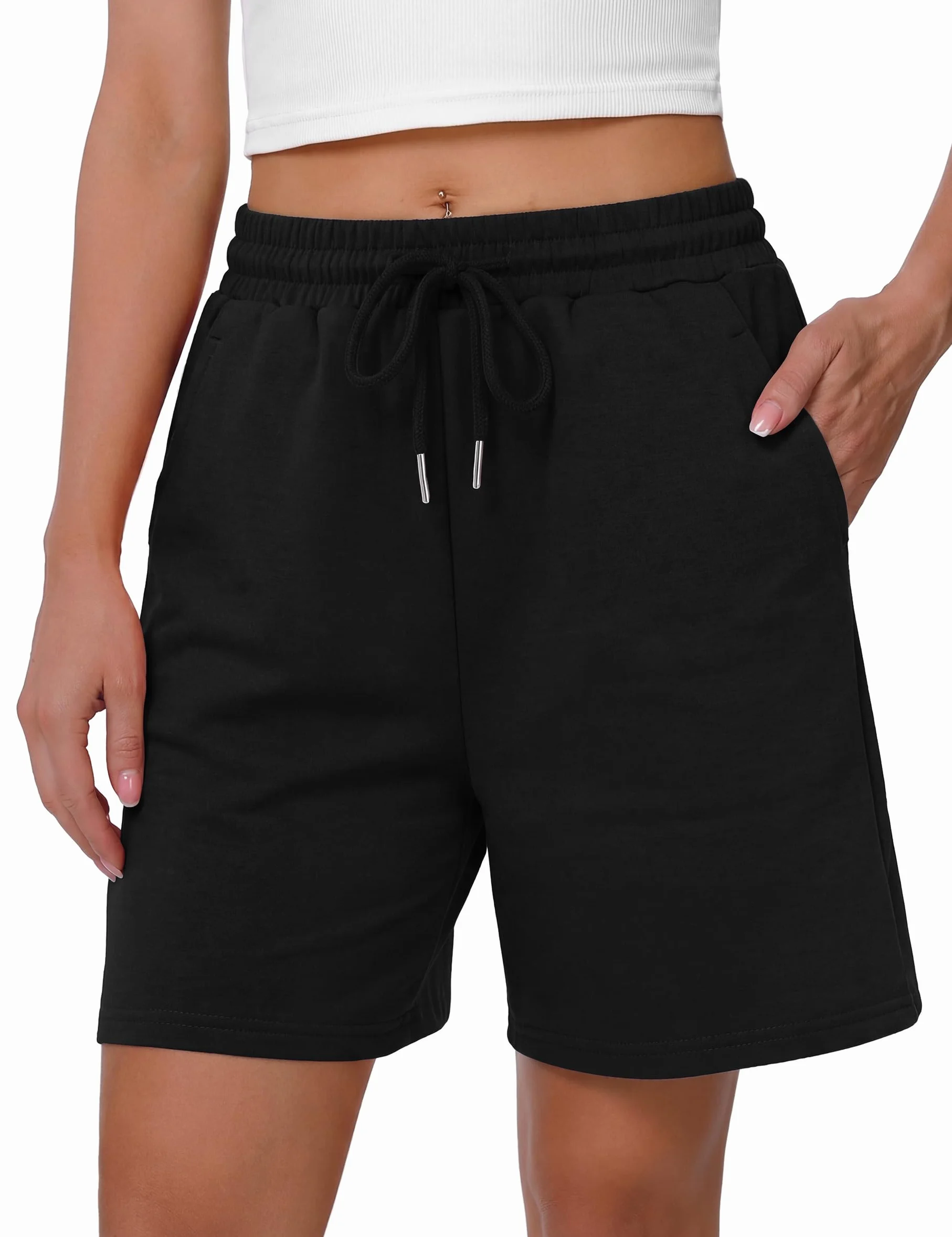 Litherday Short Femme Court Sport Jogging Taille Haute Été Entraînement Course avec Poches Élastique Fitness Running Gym