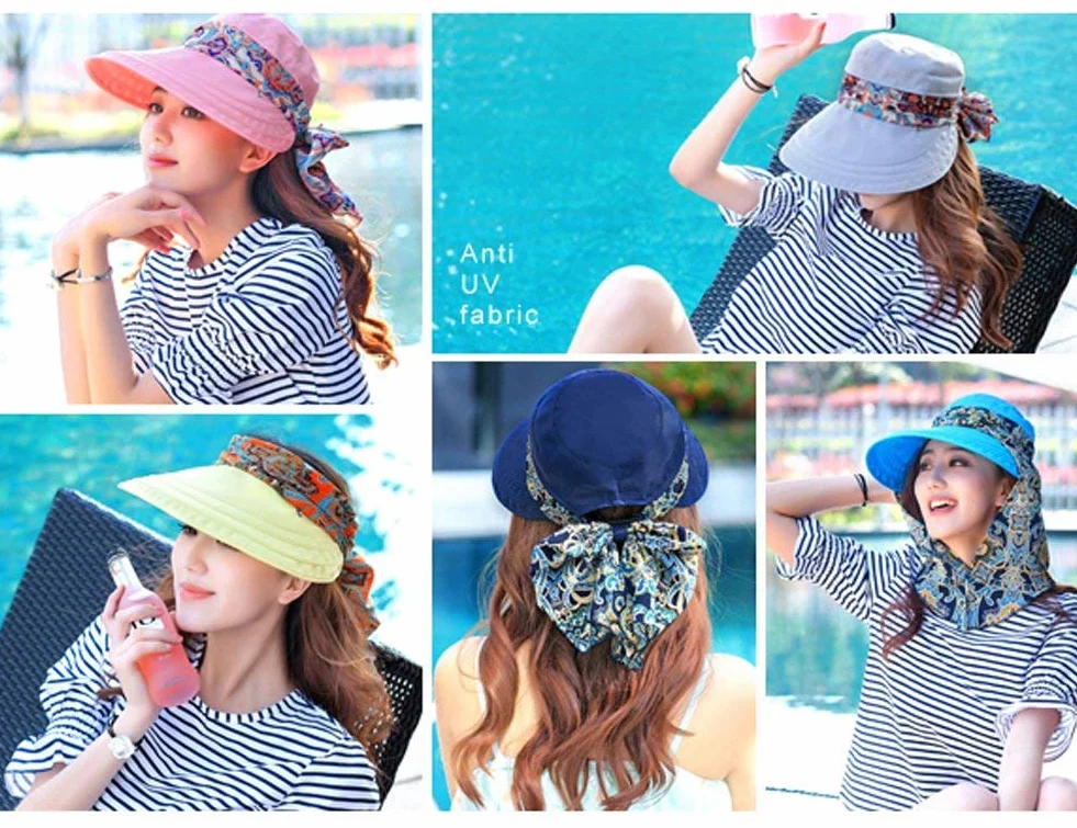 Casquette Femme Visière Large Bord Chapeau de Soleil UPF 50+ Anti-UV Pliable Protection Solaire