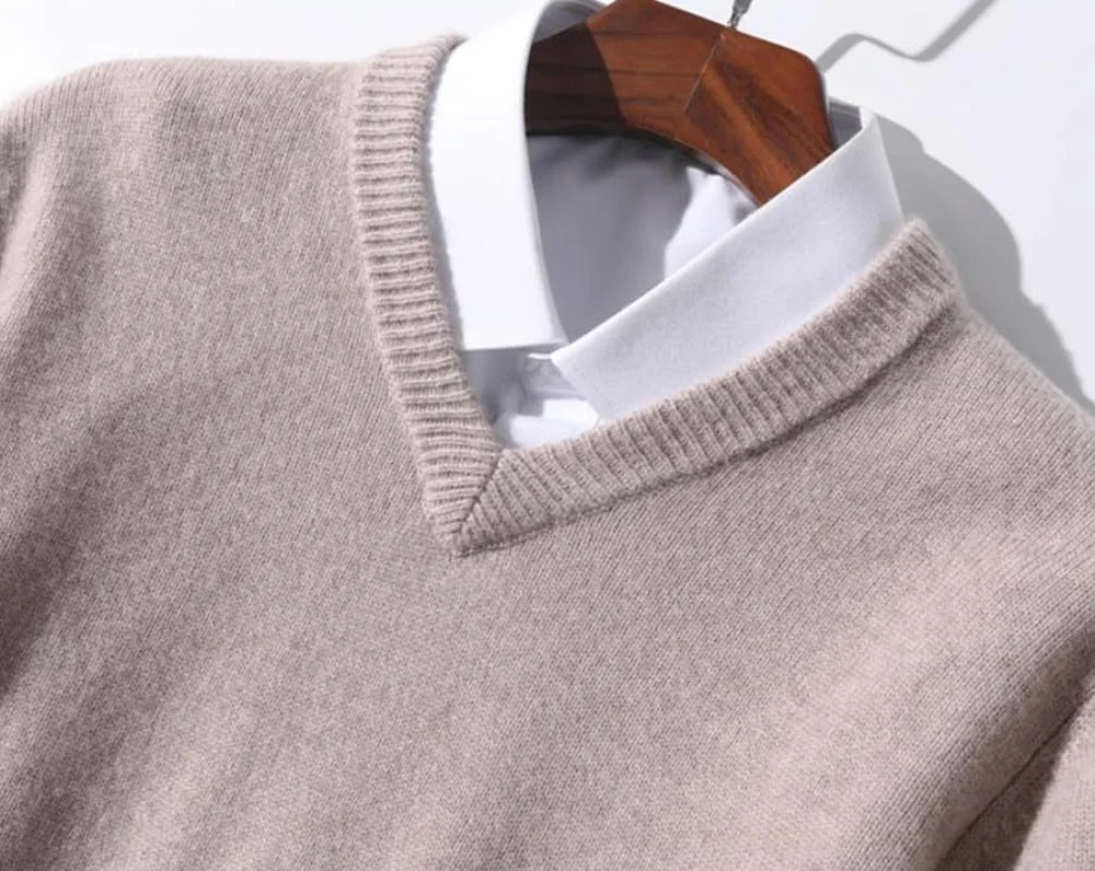 Pull en Cachemire Hommes Col en V Chandails Chaud Classique