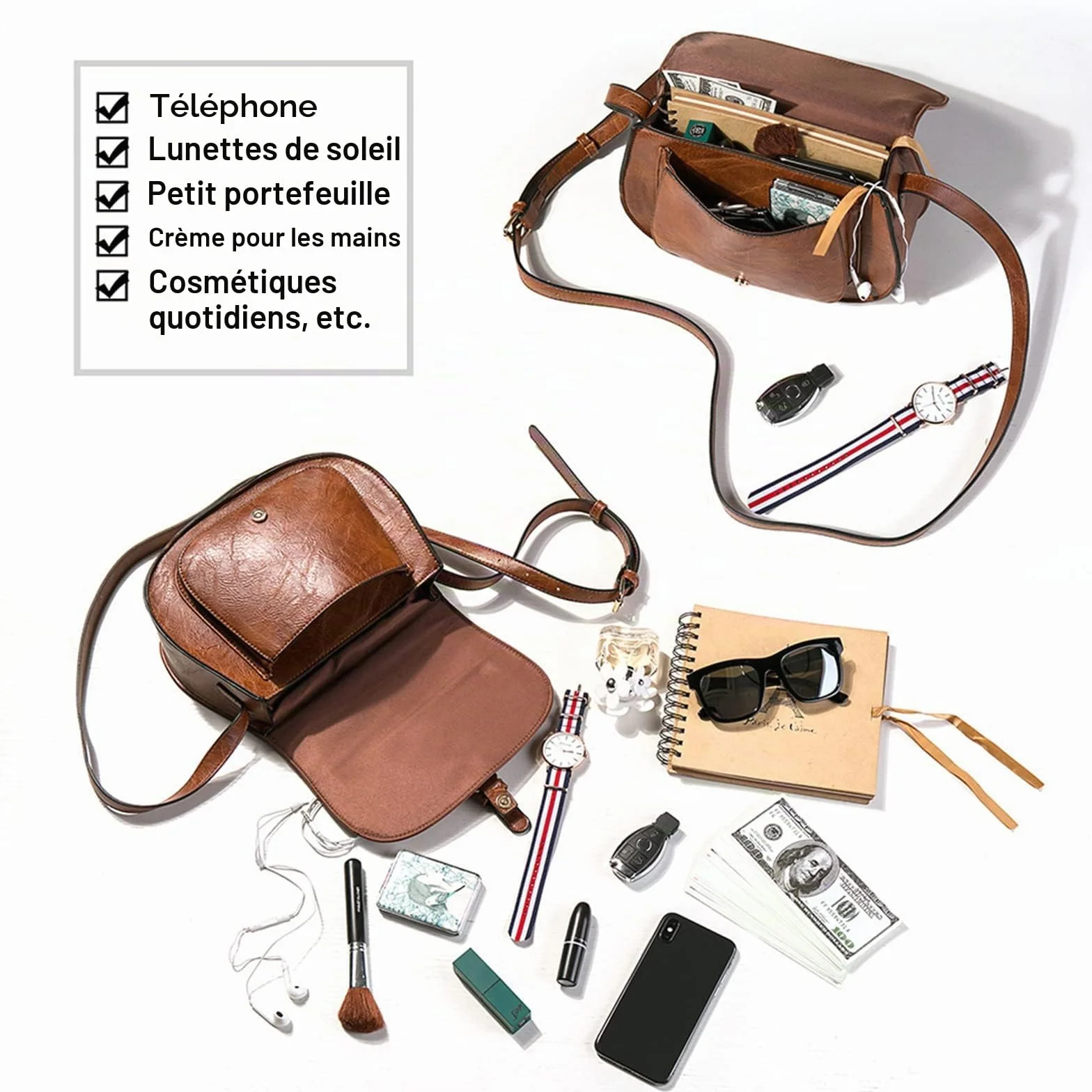 AFKOMST Sac Bandoulière Femme, Petit Sac à Main Brown