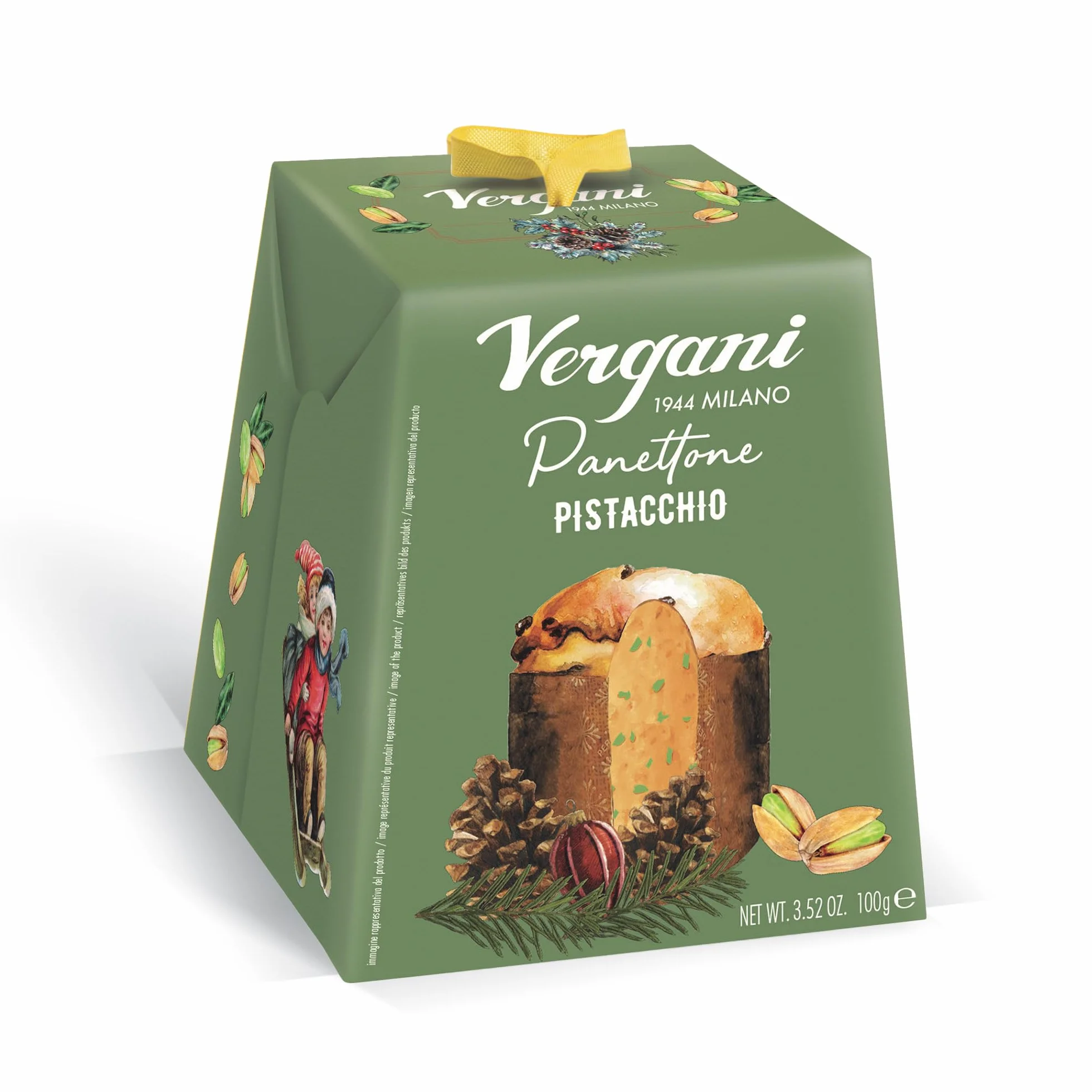 Vergani - Mini Panettone Pistache Mignon - Panettone italien traditionnel confectionné à Milan au délicieux goût de pistache - Gâteau de Noël typique en Italie - Idée cadeau Noël