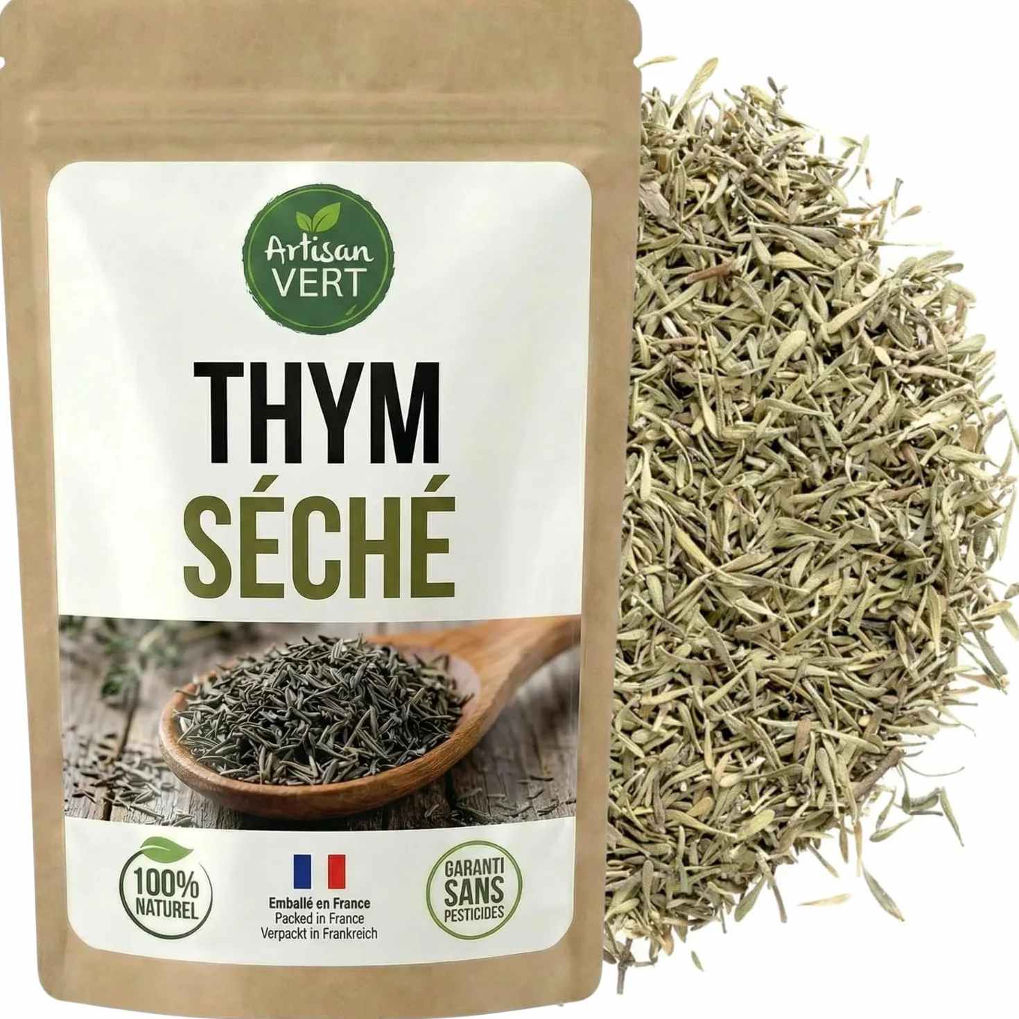 Thym séché entier - 100g Plante thym séché, arômate - idéal pour Infusions, Plats, Vinaigrettes, Desserts, Marinades viande