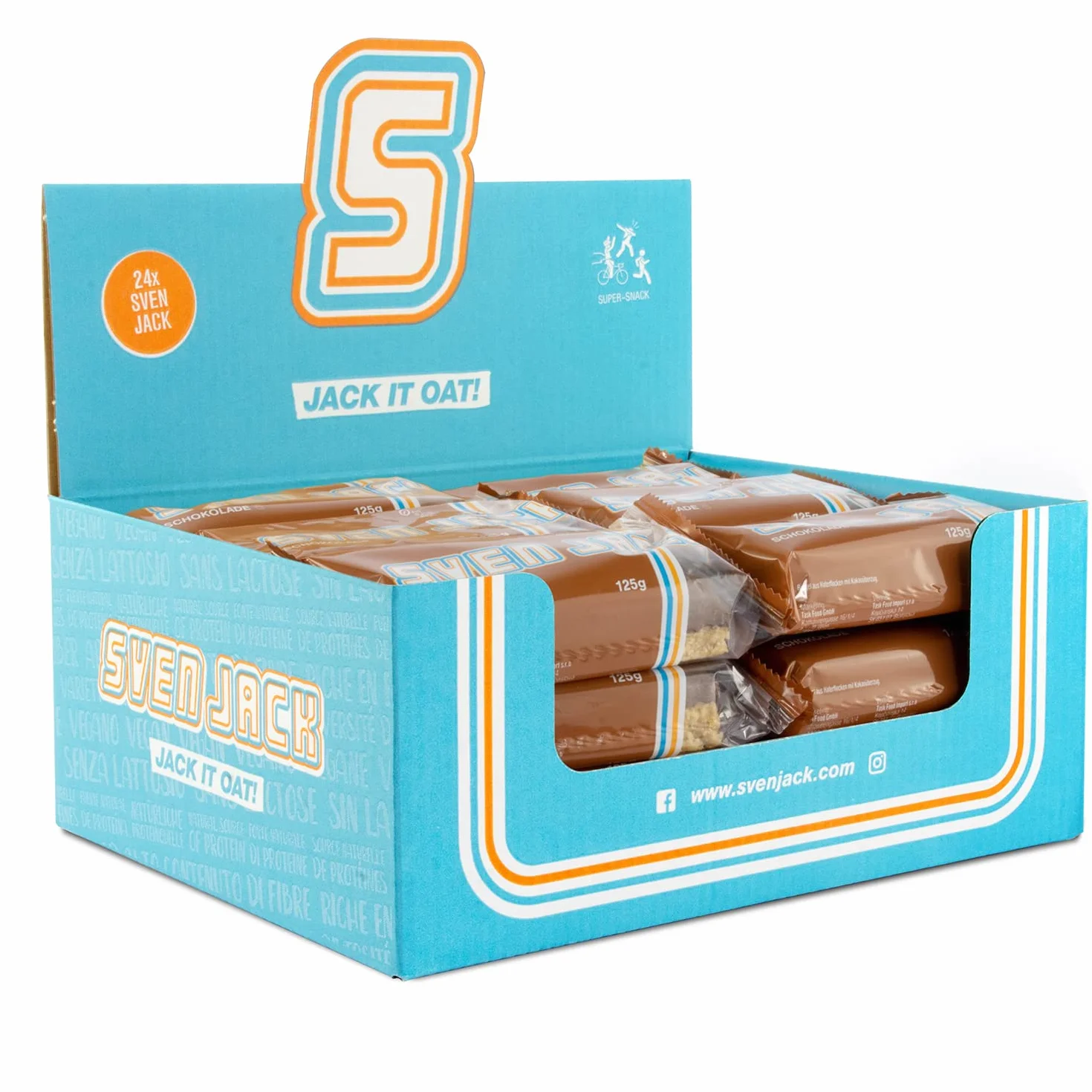 SvenJack Barre d'Avoine Chocolat 24x125g – Barres Énergétiques Vegan aux Flocons d'Avoine 47% & Enrobage Cacao – Energy Cake Riche en Glucides pour Sport, Musculation, Endurance & Encas