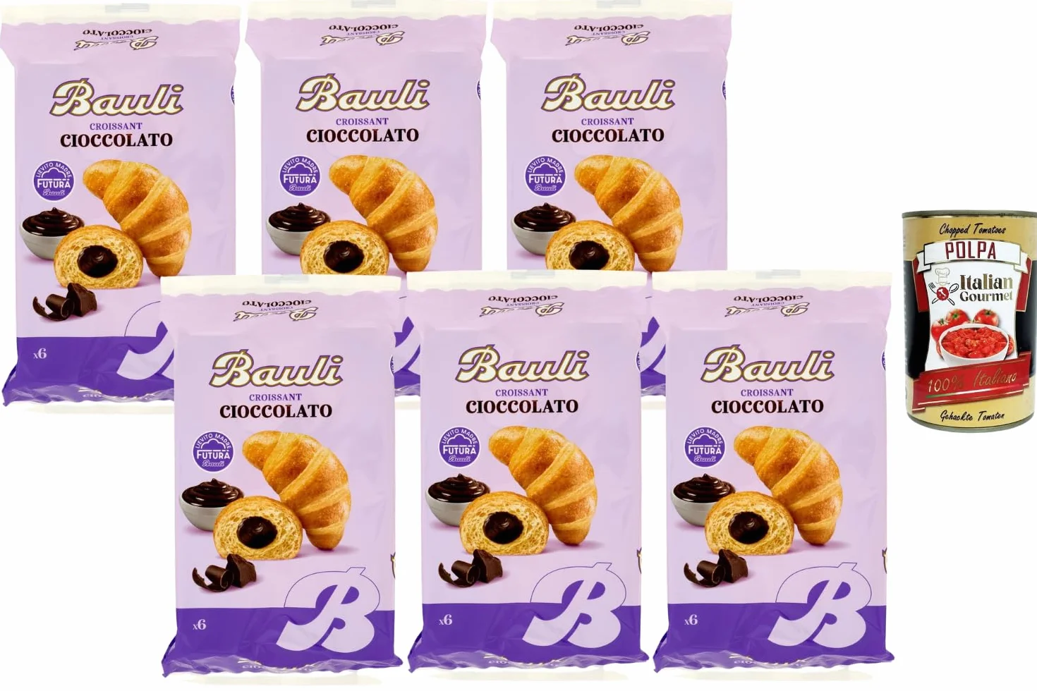 Italian Gourmet Bauli Croissants italiens fourrés au chocolat 6 x 300 g – viennoiserie moelleuse, snack sucré pour petit-déjeuner & goûter, cœur cacao gourmand + Italian Gourmet Polpa