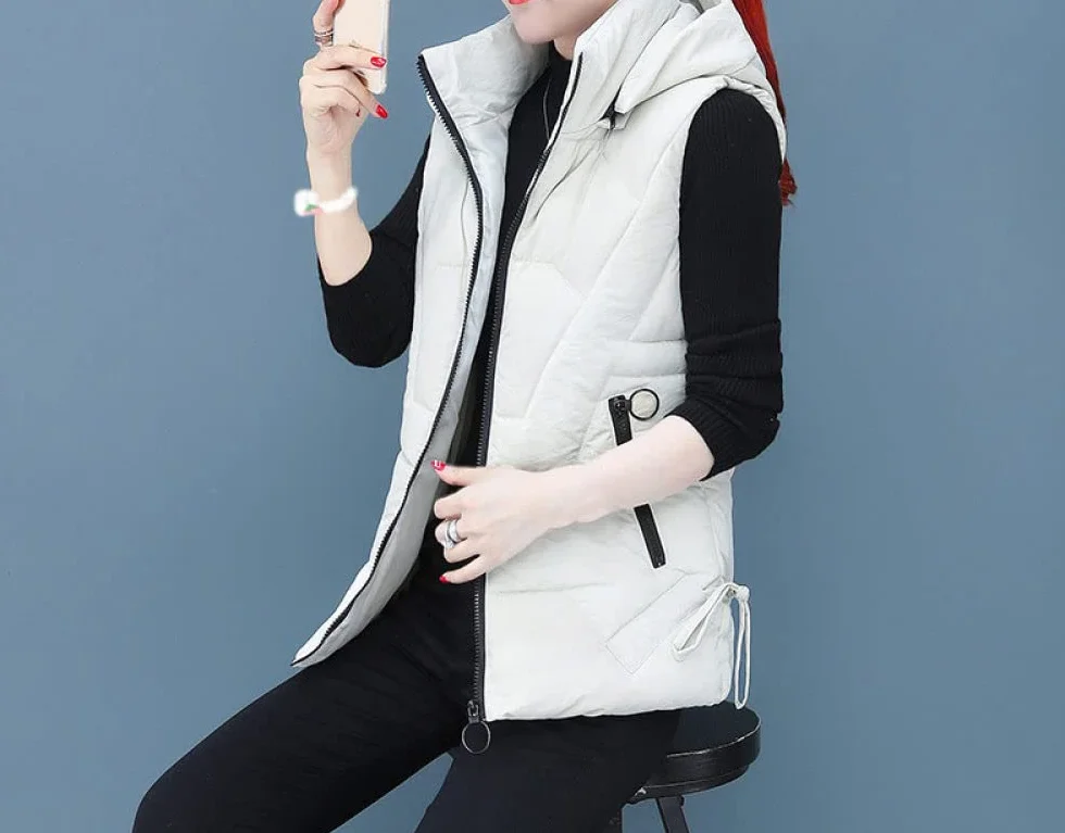 Gilet Femme Sans Manches Chaud Ultraléger Matelassé Capuche Amovible Sport Hiver