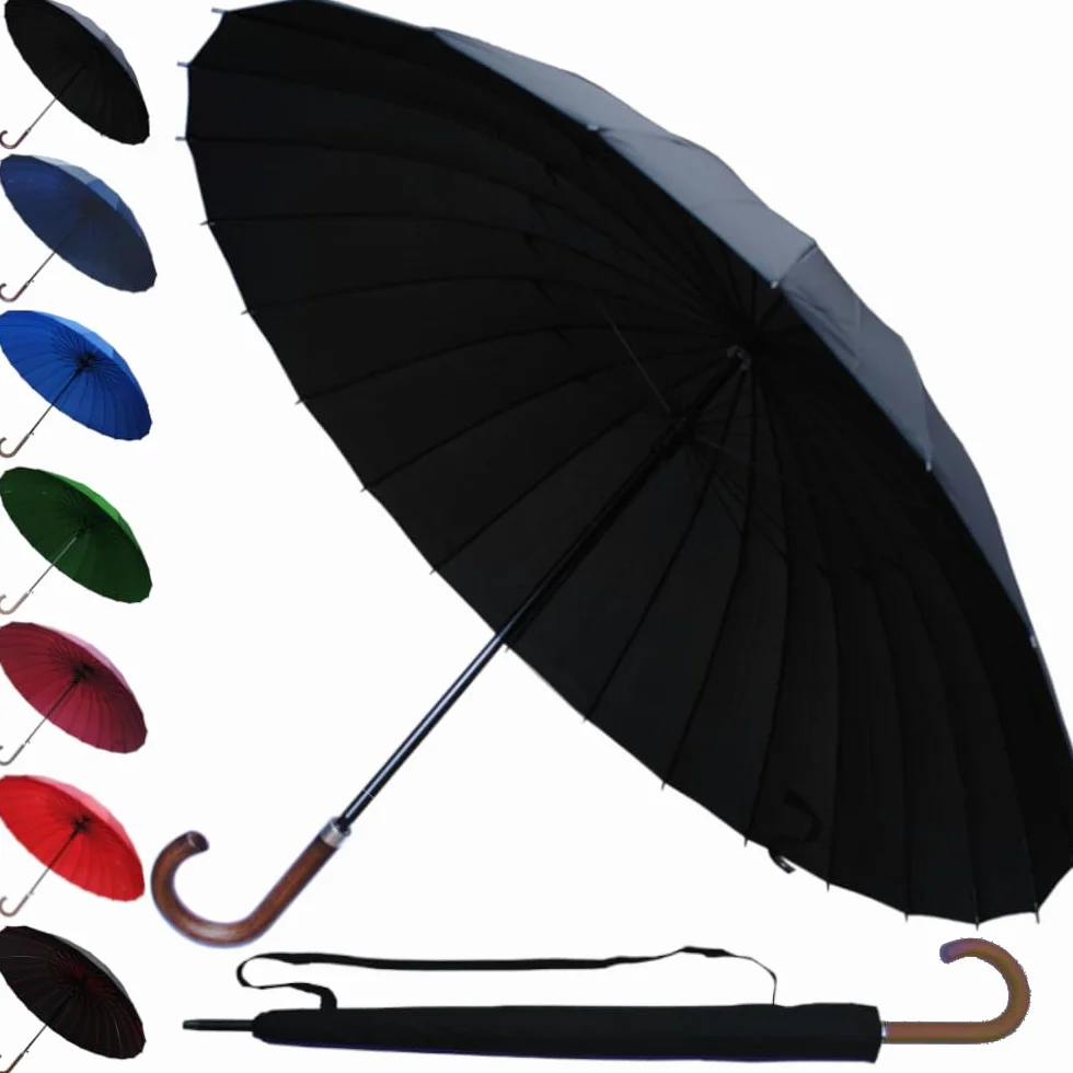 COLLAR AND CUFFS LONDON Parapluie Canne Solide Tempete Homme Femme - 24 Baleines Resistant Vent Fort Automatique - Grande Taille XL - Poignée en Bois - Renforcé Avec Fibre de Verre