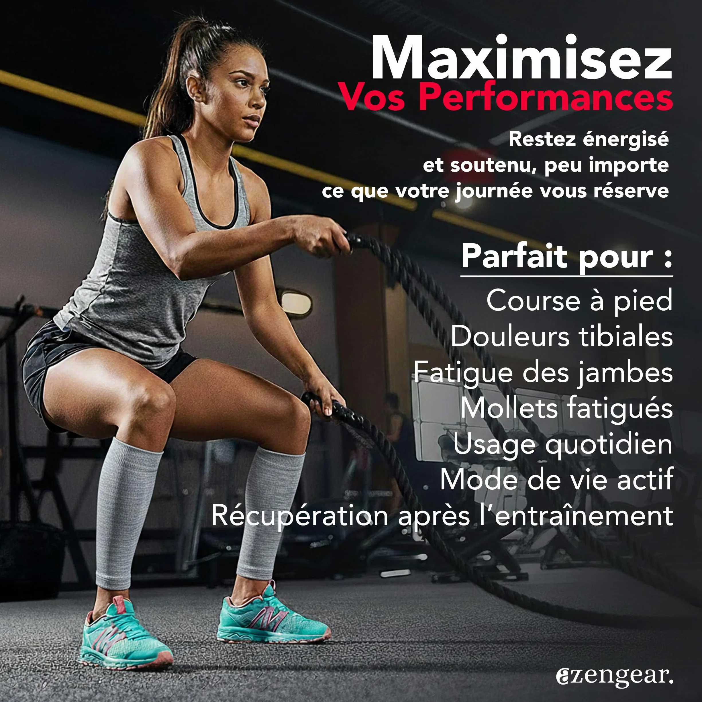 aZengear Manchons de Compression Mollets Hommes Femmes Attelles Tibia Maintien Mollet Chaussettes Contention Course Crampes XXL