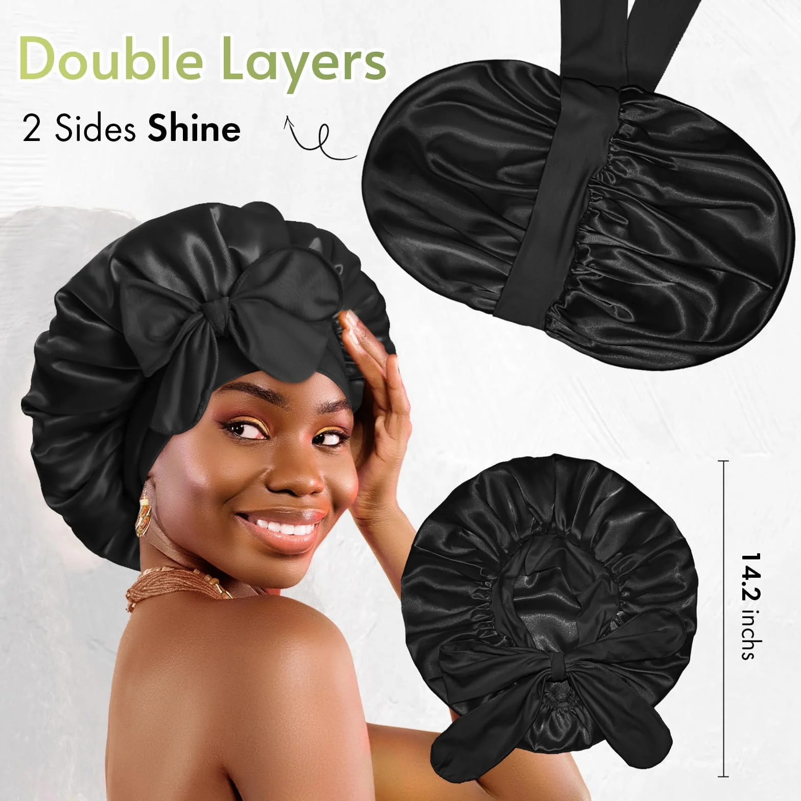 Bonnet Satin Double Couche Réversible pour Dormir Cheveux Bouclés Femmes Hommes