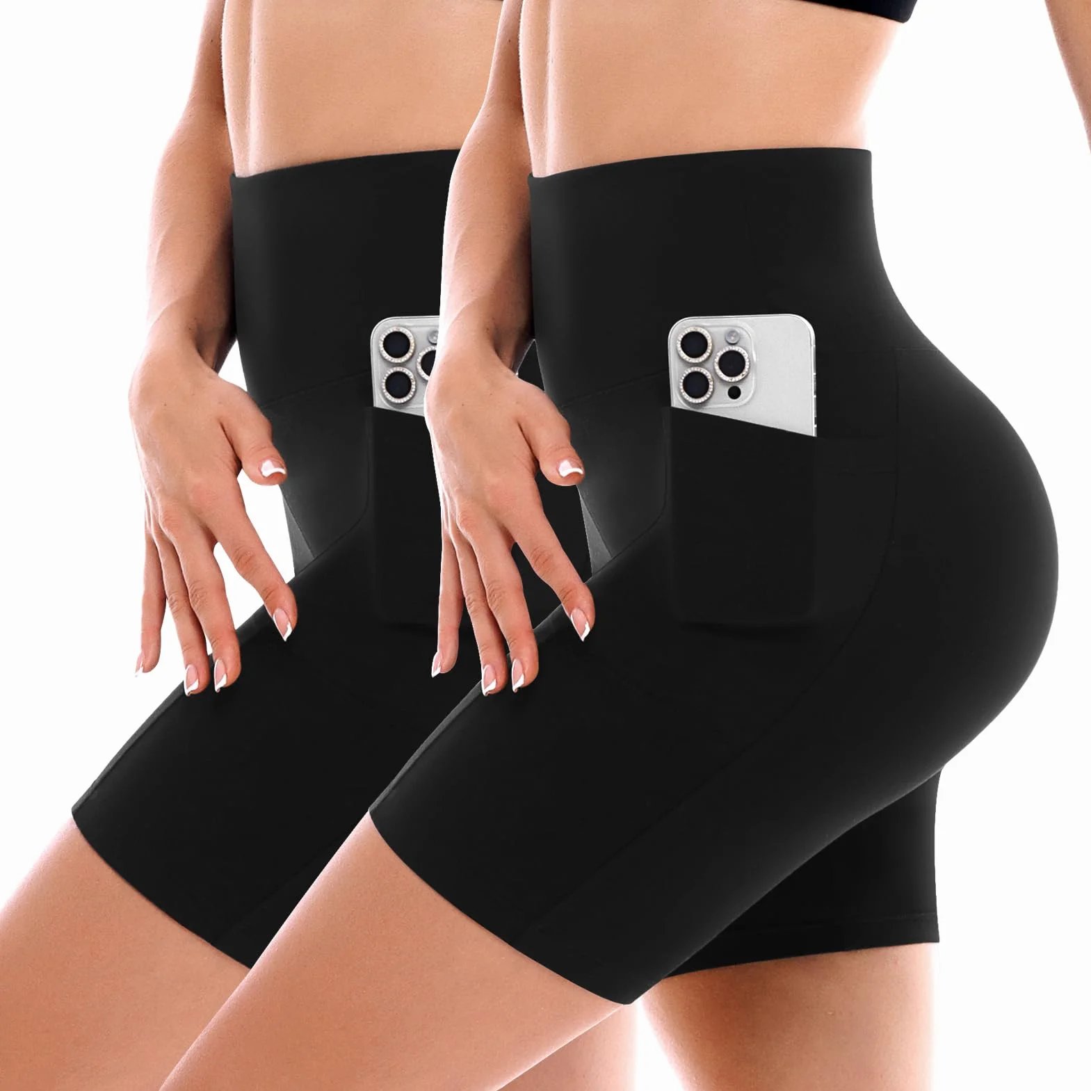 SINOPHANT Lot de 2 shorts cyclisme femme taille haute avec poches