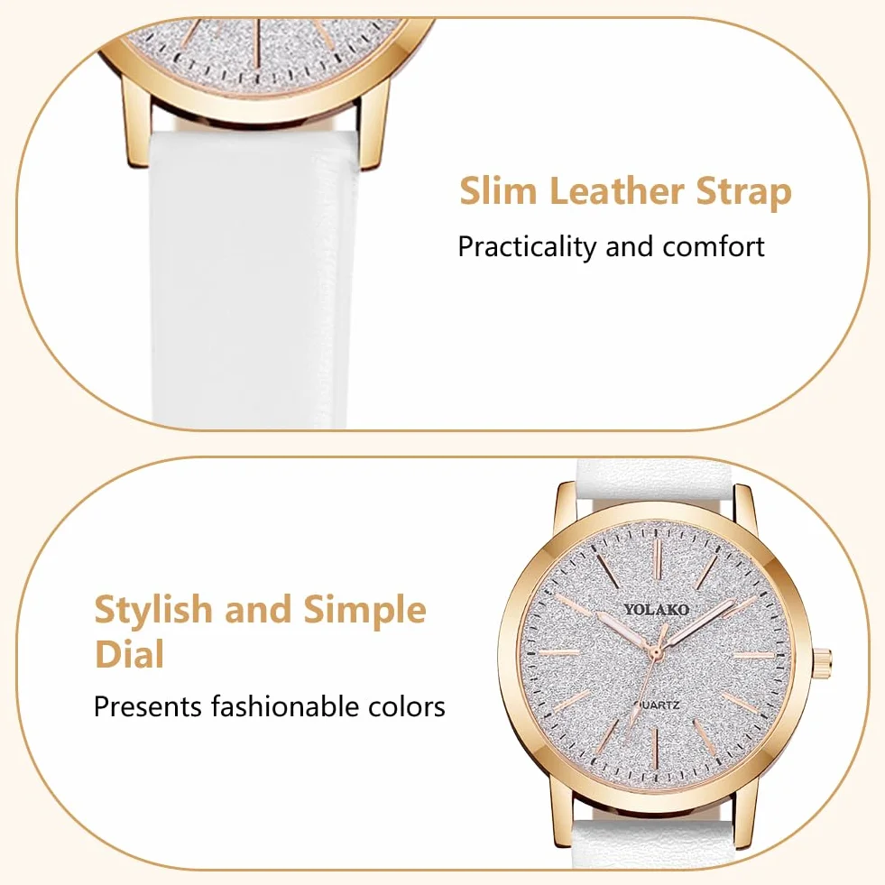 OFFCUP Montre Femme Bracelet Cuir Analogique Quartz Cadran Etoilé 3 Aiguilles