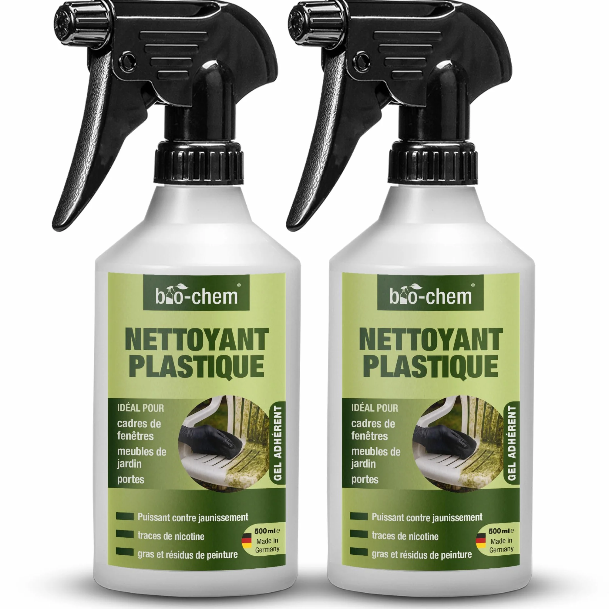 bio-chem Produit nettoyant renovateur plastique 2 x 500ml | Spray de nettoyage PVC, fenêtres, cadres de fenêtres, radiateurs, meubles de jardin