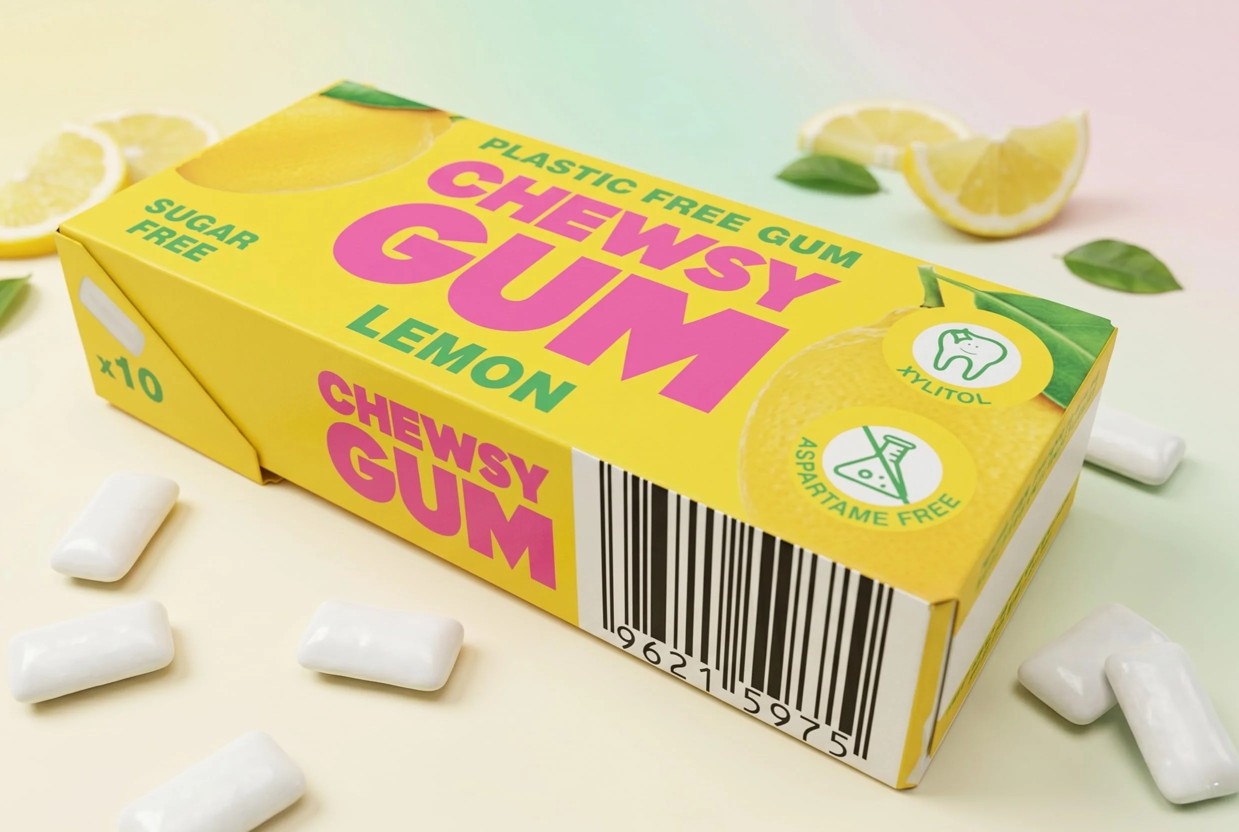 Chewsy Citron Gomme à mâcher sans plastique 100% xylitol 15 g Lot de 12