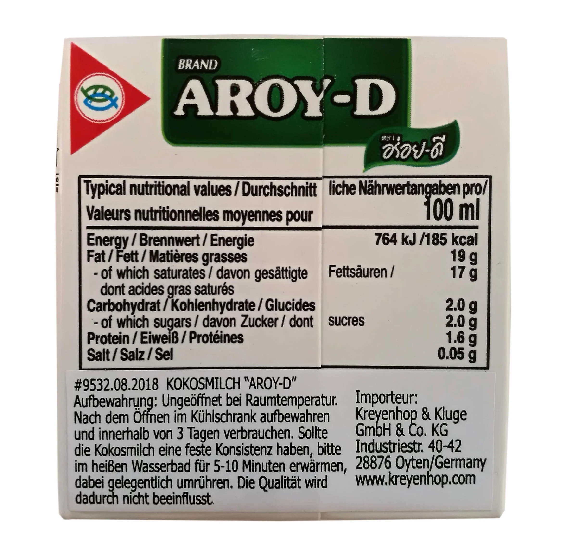 Aroy-D - Lait de coco avec E435, paquet de 12 (12 x 150 ml)