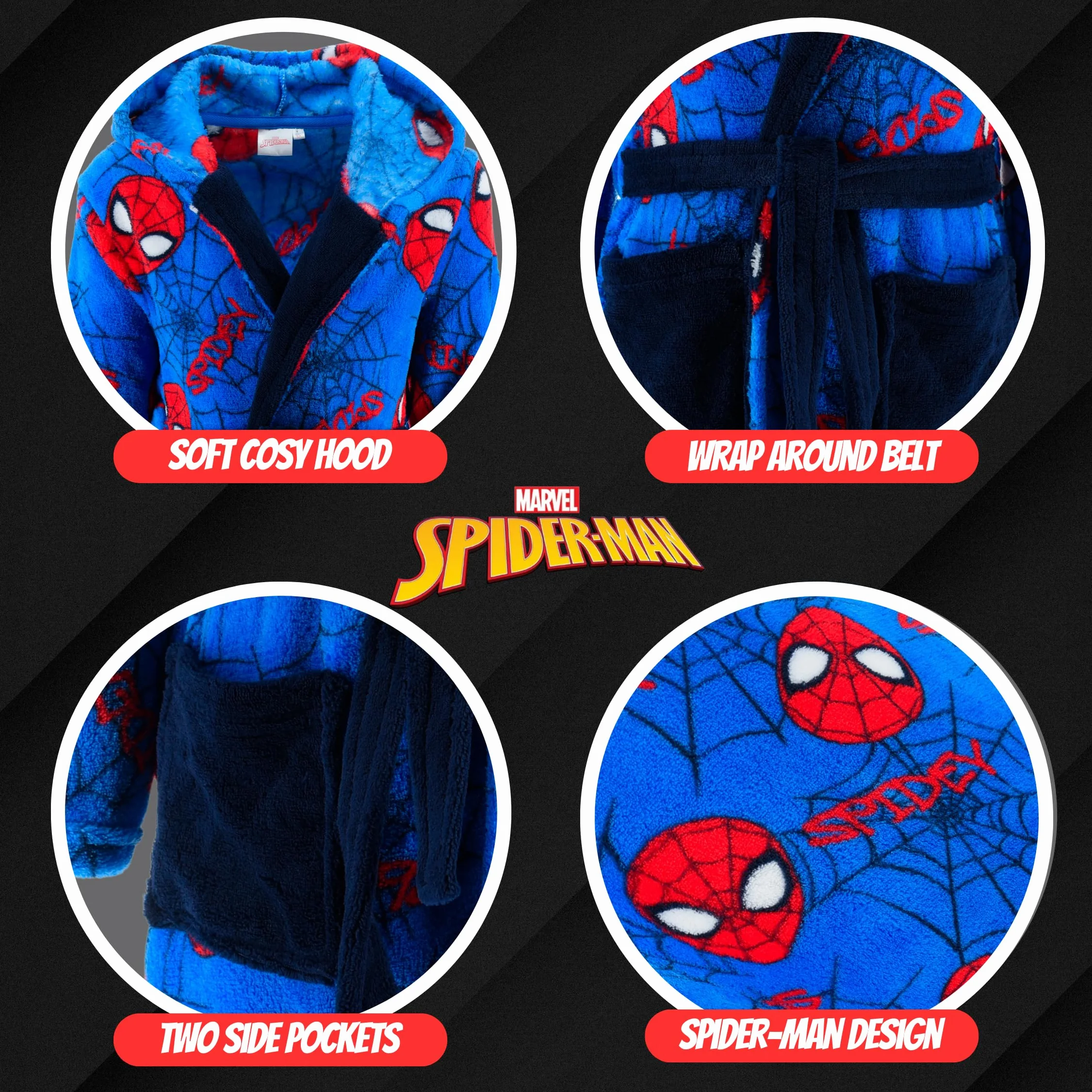 Spiderman Robe de Chambre Garçons Doux Maison Enfants Cadeau Taille 3 Ans Bleu