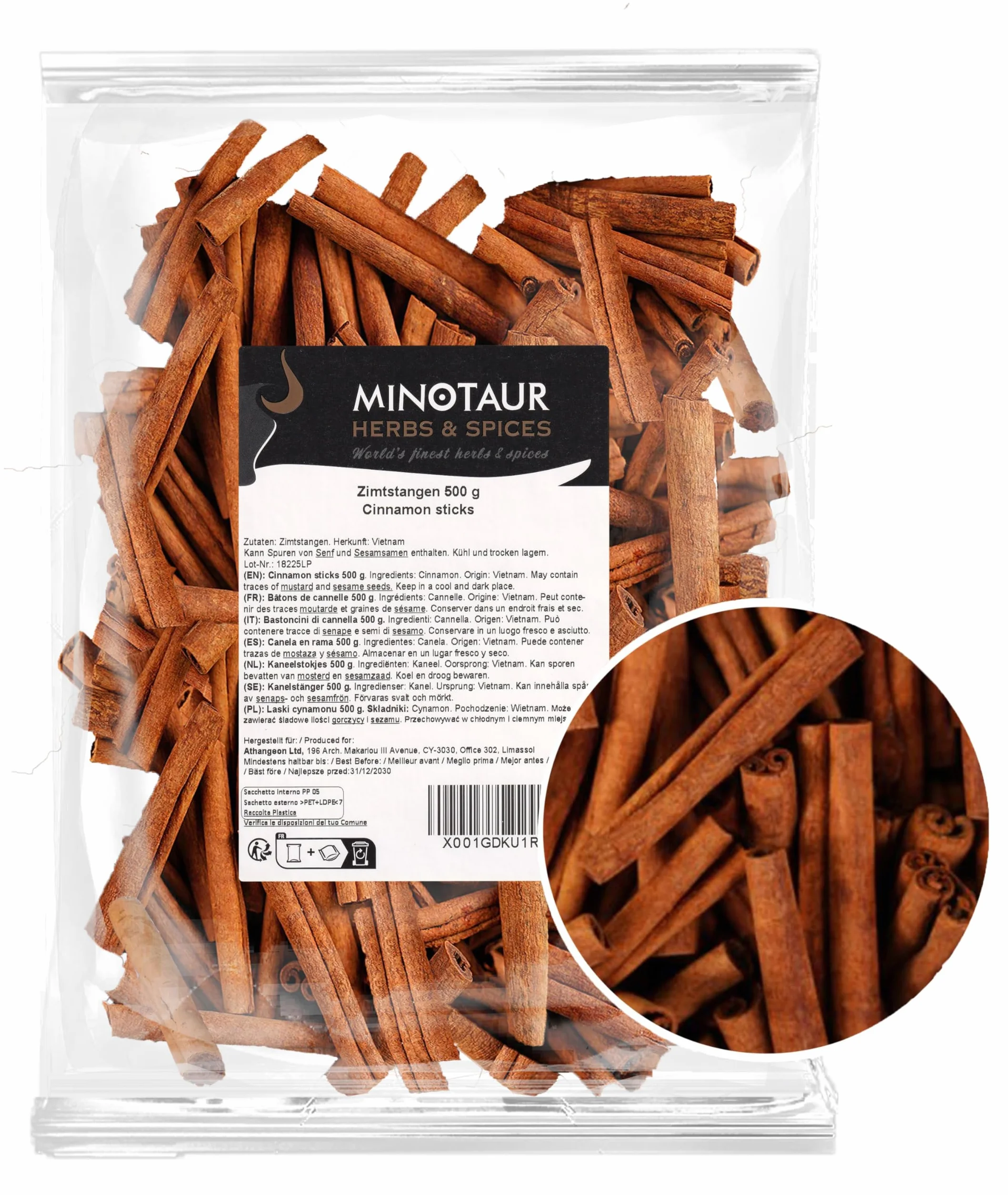 Minotaur Spices | Bâtons de cannelle 2 x 500 g (1 Kg) | env. 160-170 pièces | env. 8 cm de long