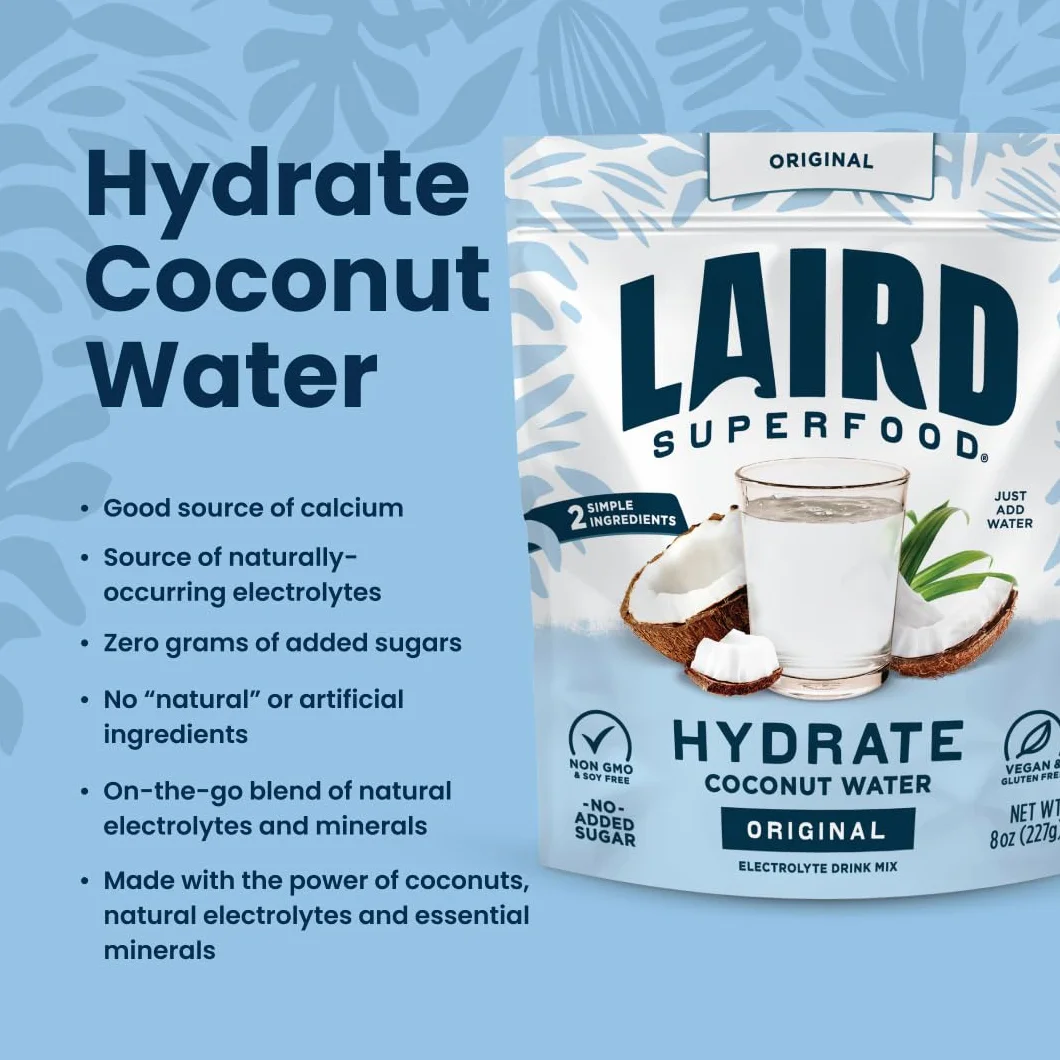 Laird Superfoods - Hydratez l'eau de noix de coco avec la poudre d'Aquamin originale - 8 oz.