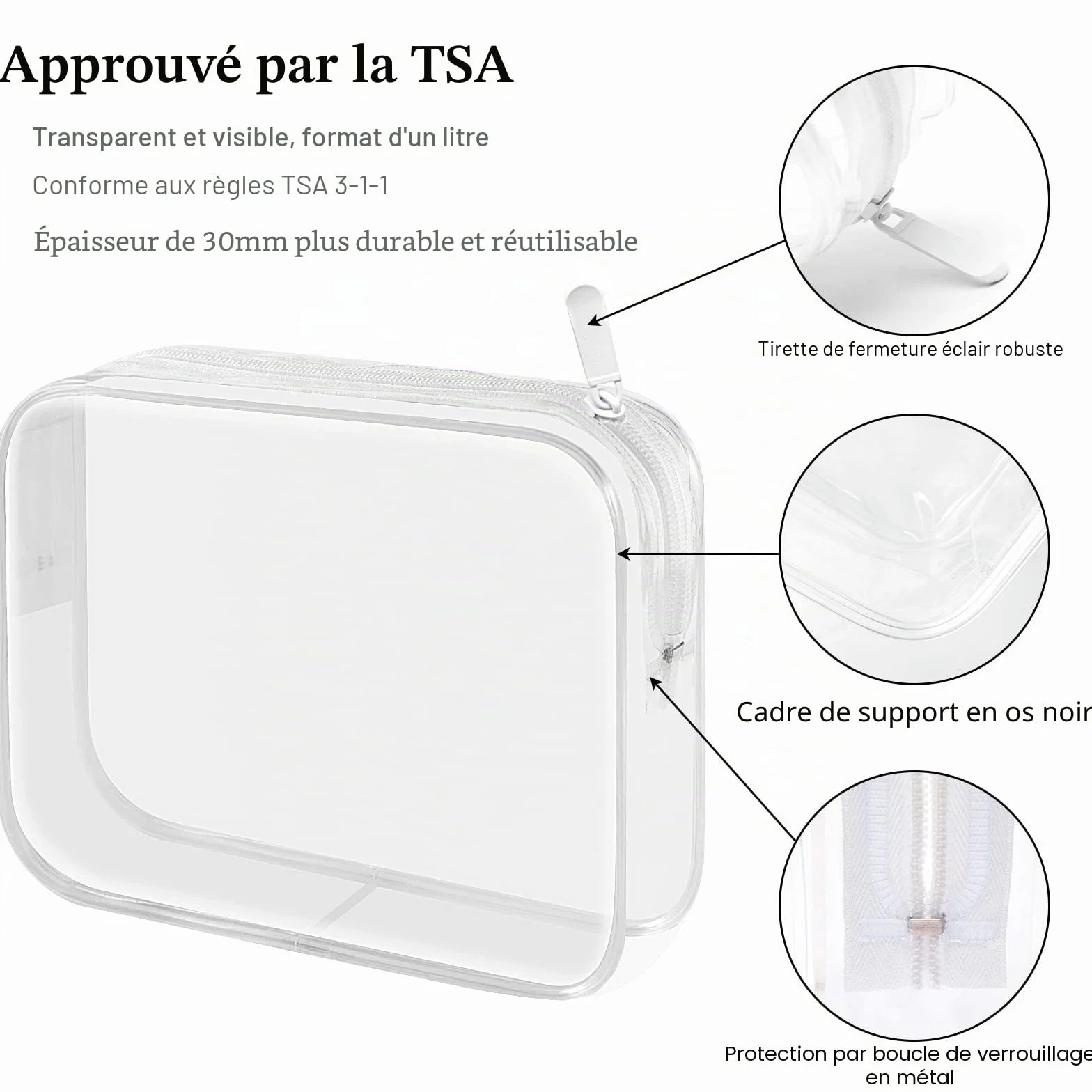 Lermende Lot de 2 Trousses de Toilette Transparentes TSA Voyage Taille 3-1-1