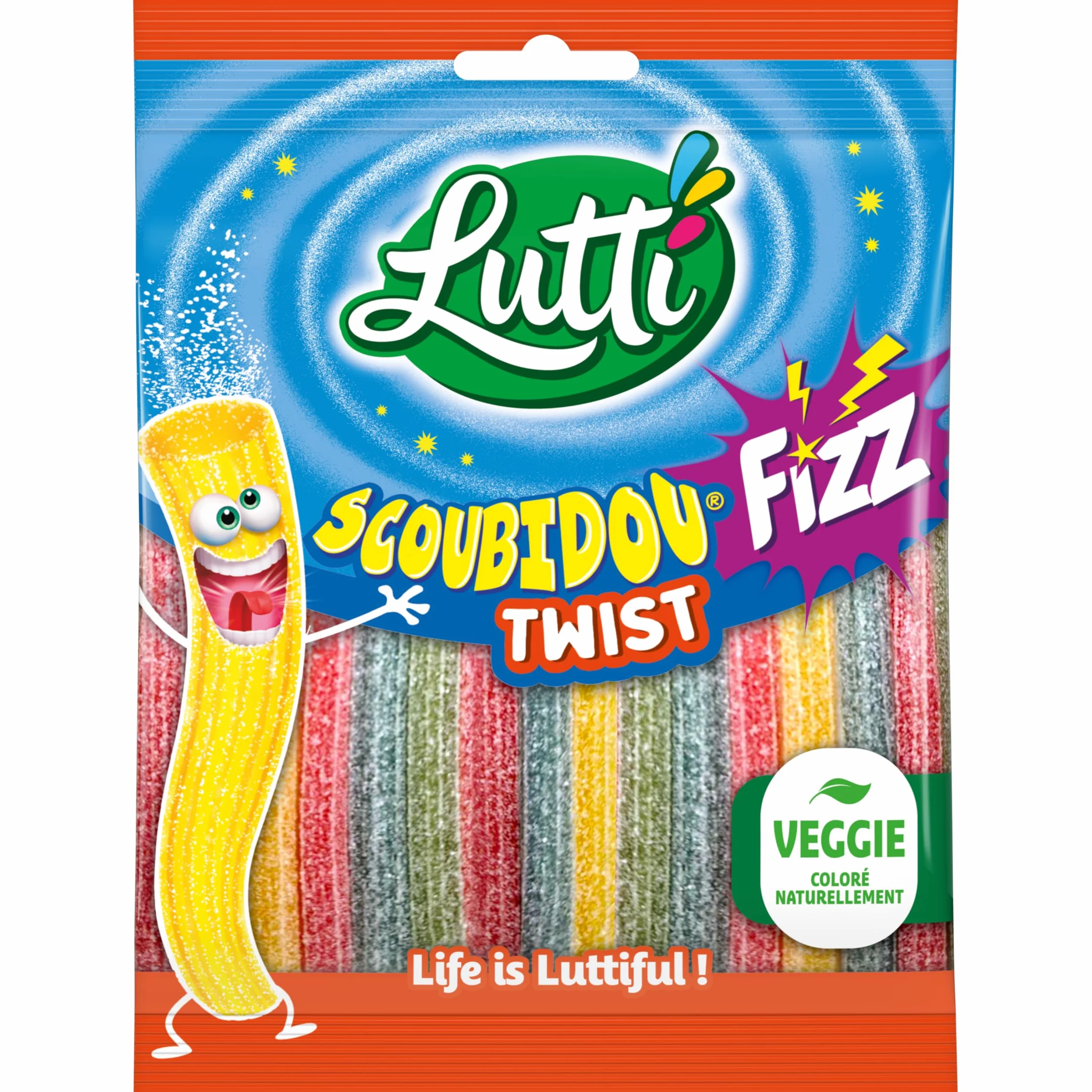 LUTTI Scoubidou Fizz Twist 100g Bonbons Goût Fruits Acidulés