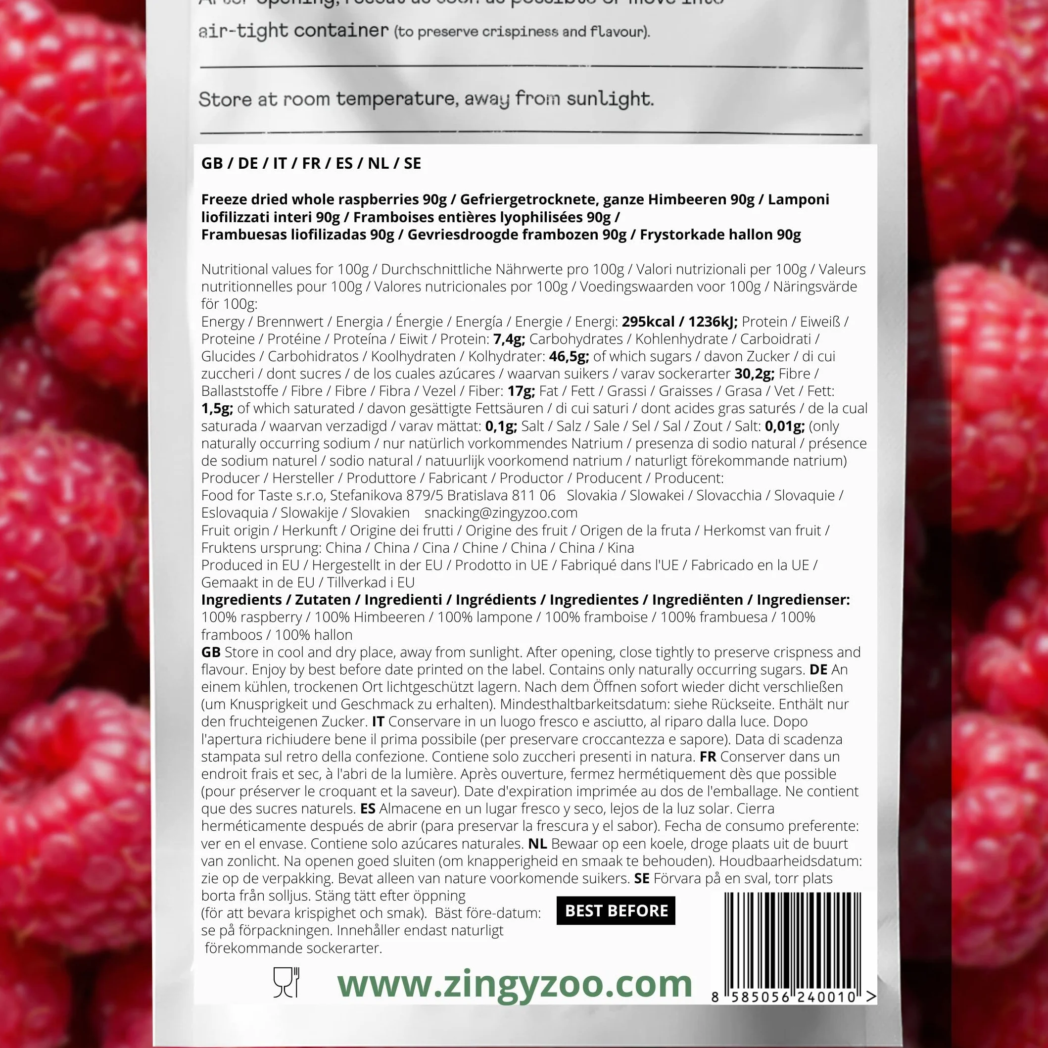 Framboise Lyophilisée | Naturel Framboises Séchées | Fruits Seches Lyophilisateur | Fruits Secs Fruits Frais Lyophilisés | Freeze Dried Raspberry | Gefriergetrocknete Himbeeren | ZingyZoo (90g)
