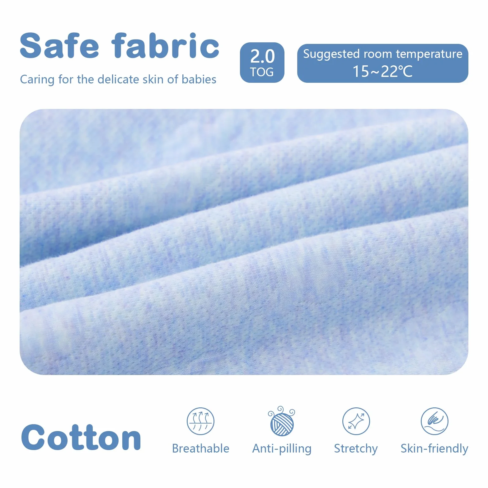 Gigoteuse bébé manches longues hiver 100% coton 80cm 0-16 mois bleu