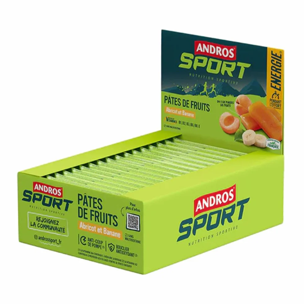 Andros Sport | Pâtes De Fruits (32x30g) | Barres énergétiques | Glucides, vitamines et minéraux - Abricot Banane