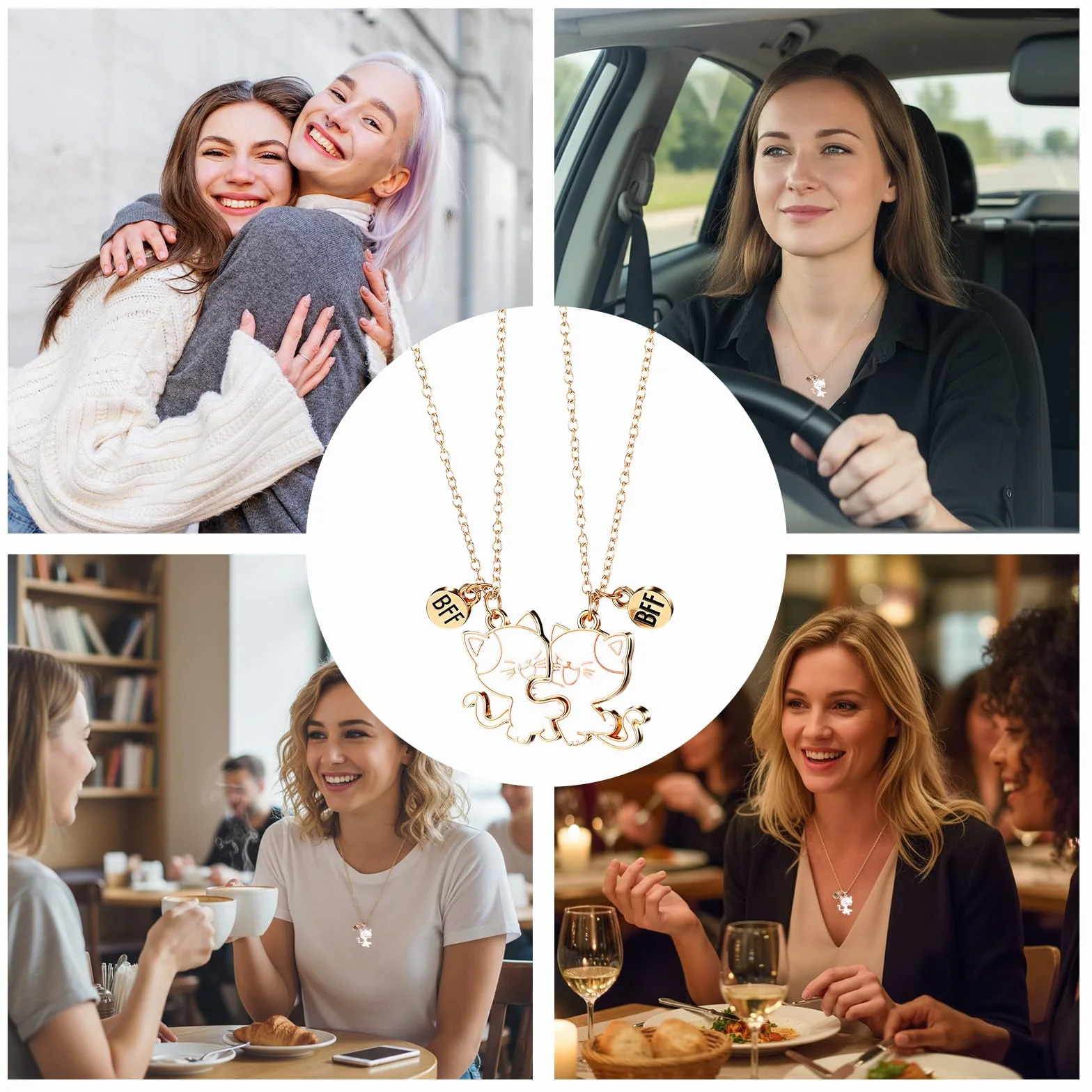 SHENLIU Lot de 2 chaînes d'amitié en forme de chat doré avec pendentif magnétique pour anniversaire, Noël