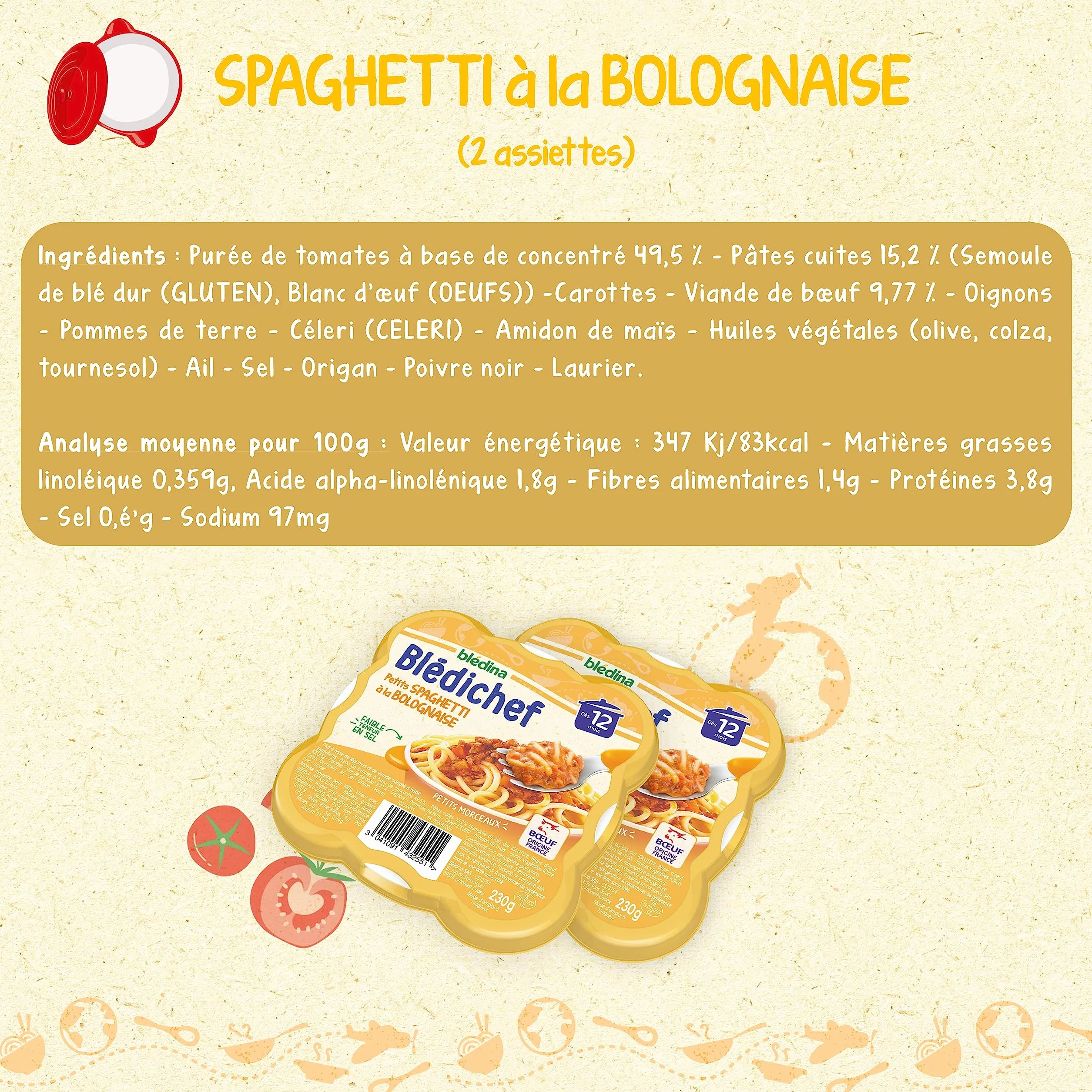 Blédina Blédichef 8 Petits Plats Bébé Repas Midi Dès 12 Mois 4 Recettes Pack de 8