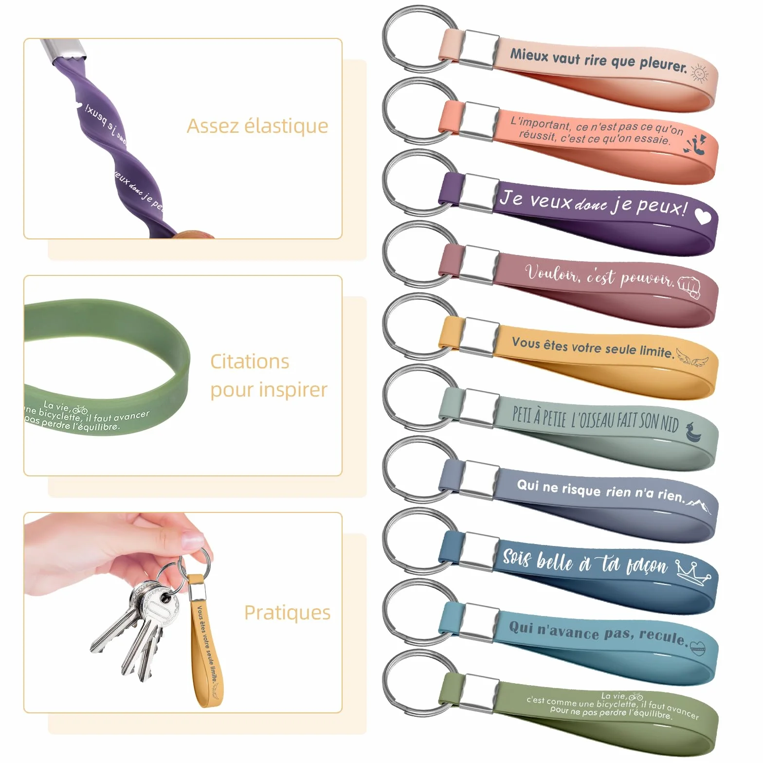 Lot de porte-clés en silicone avec citations inspirantes, cadeau pour employés, collègues, enseignants