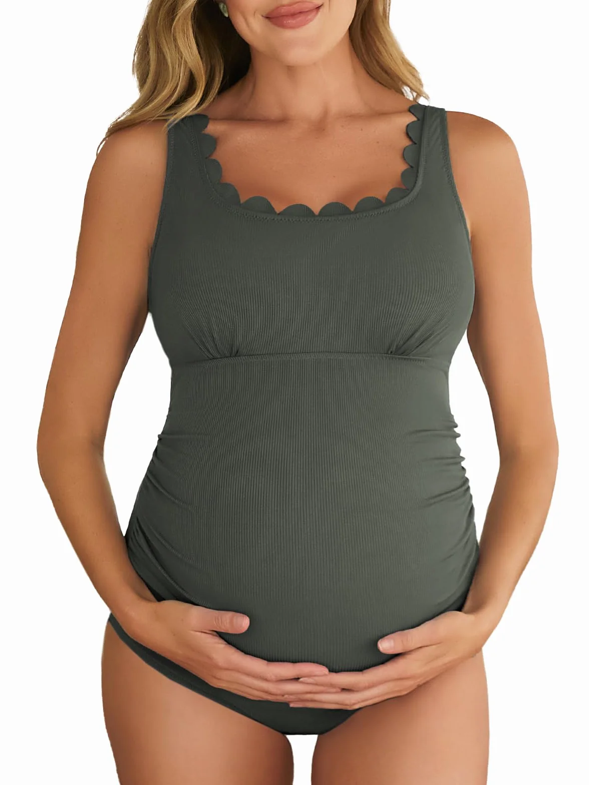 Summer Mae Maillot de bain une pièce maternité côtelé festonné découpé grossesse Col carré