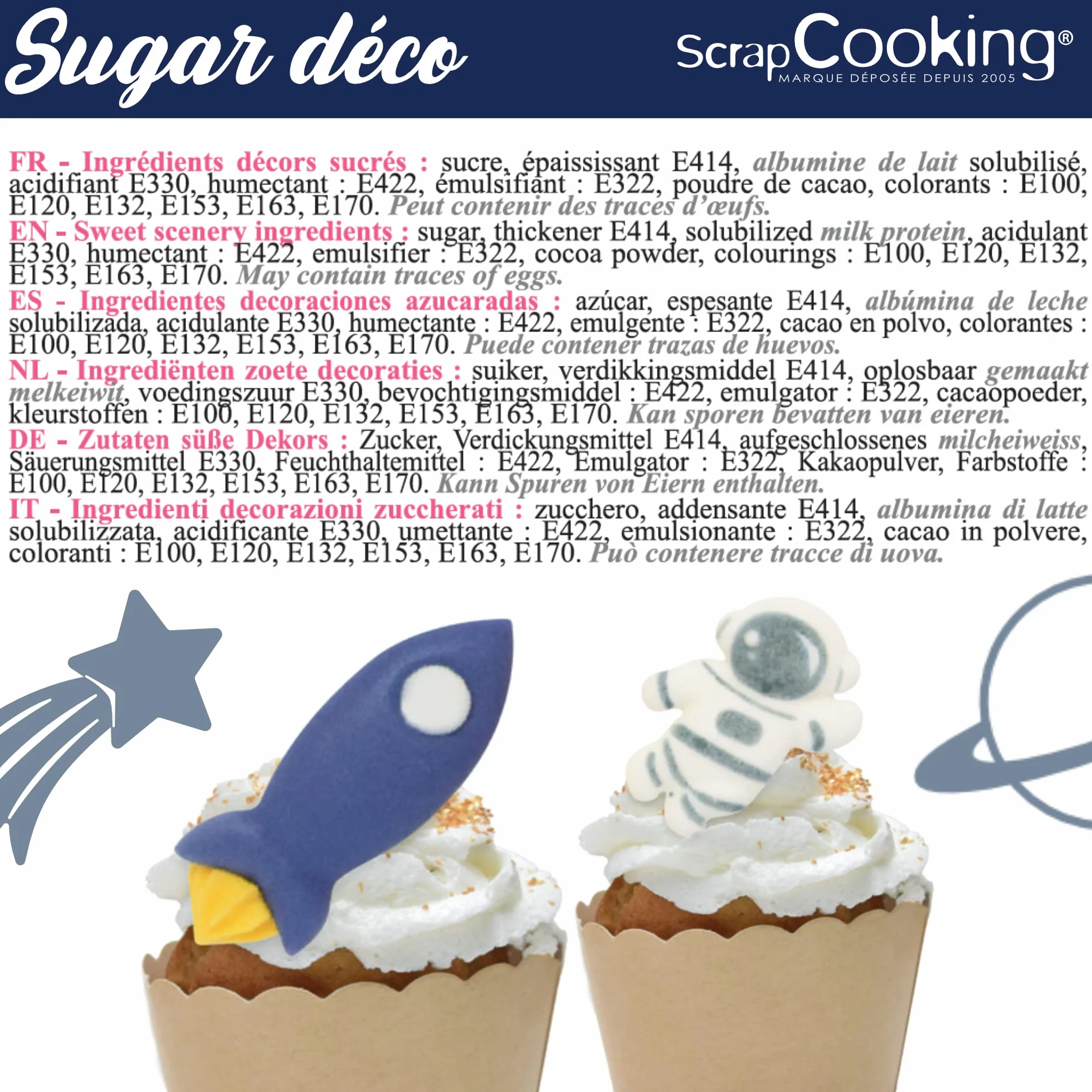 ScrapCooking - Décosucres Espace - Décorations pour Pâtisseries, Desserts, Gâteaux, Biscuits, Cupcakes, Anniversaires – Vaisseau Spatial Astronaute Étoile - Cake Design - 6985
