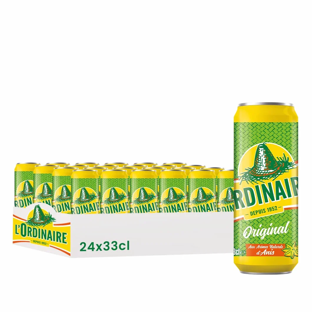L'Ordinaire Boisson Gazeuse Original aux Arômes Naturels d'Anis, 33cl, Pack de 24 Canettes