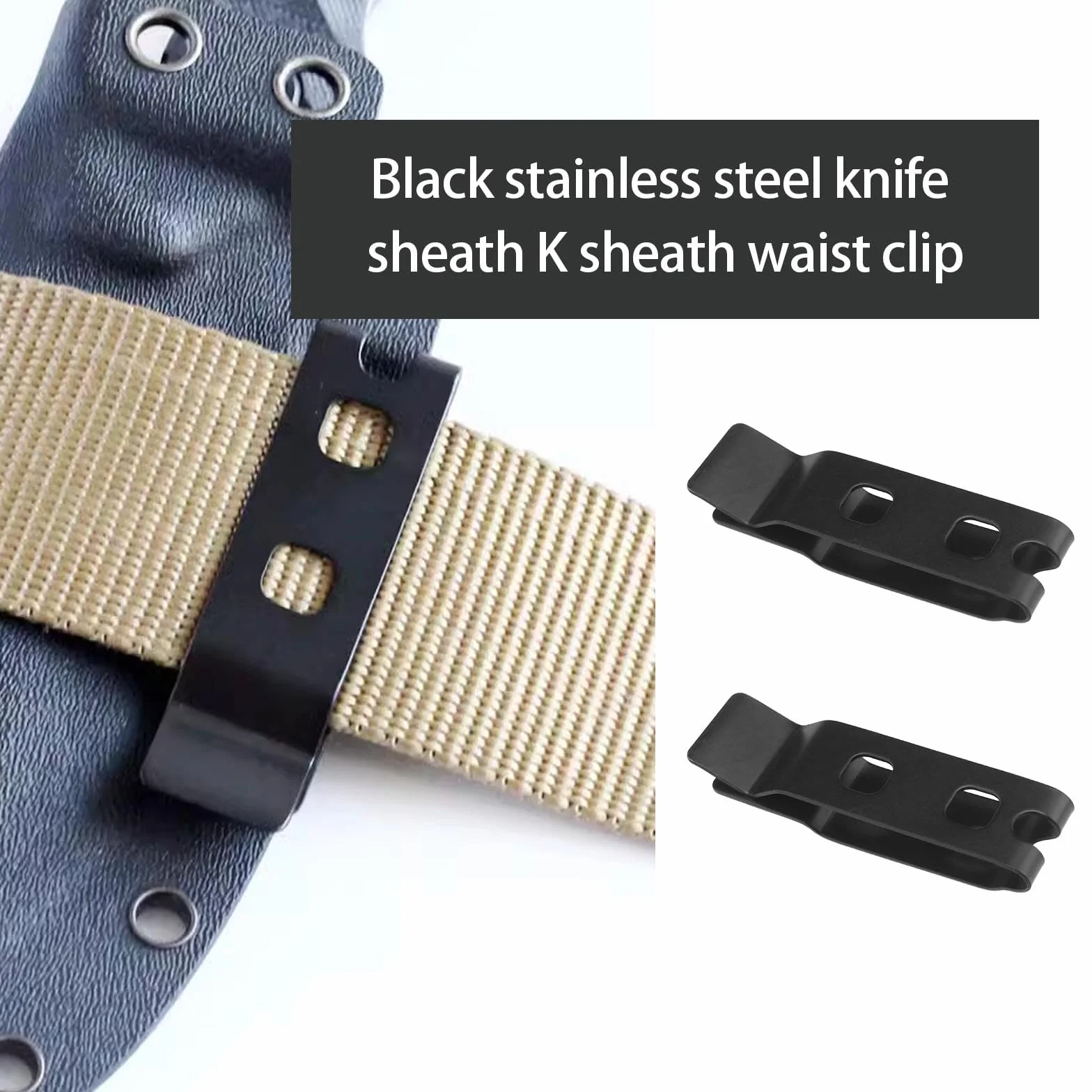 Lot de 2 clips de ceinture en acier inoxydable - Clip de ceinture K - Noir