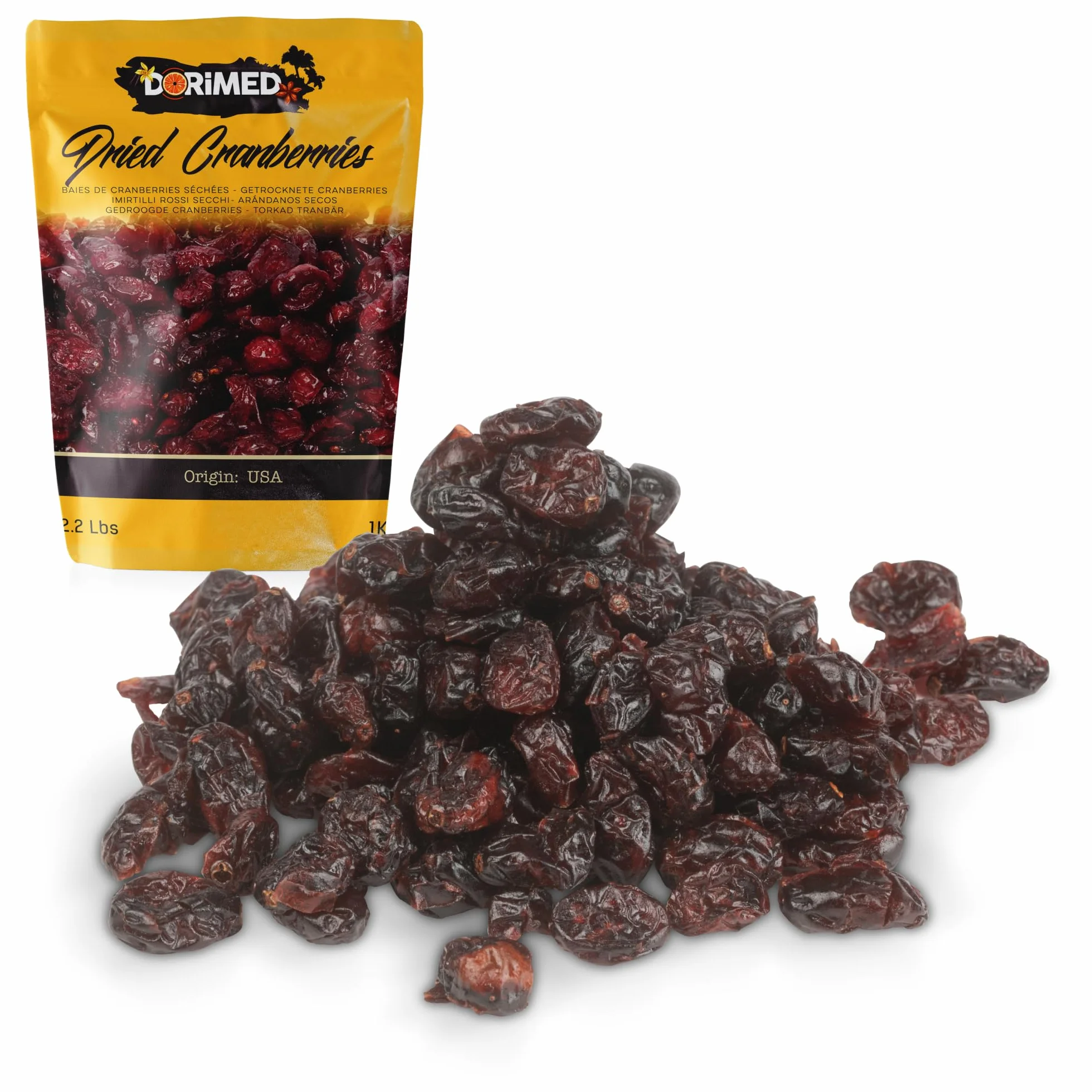 Baies de Cranberries 1 Kg,Canneberges séchées, entières, déshydratées, Une saveur aigre-douce, idéale pour les recettes, sac refermable, 1 Kg