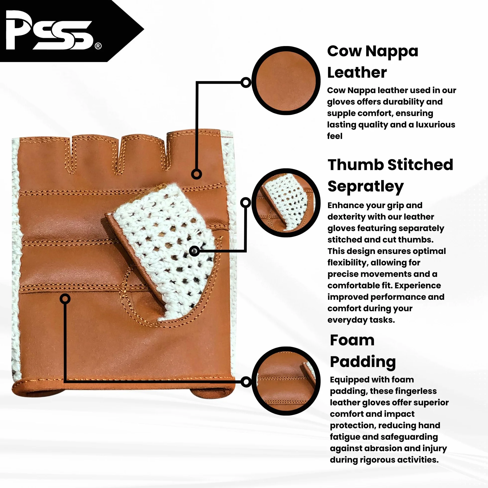 Mitaines Gants sans Doigts Cuir Véritable Vache Conduite Vélo VTT Noir Marron Camel