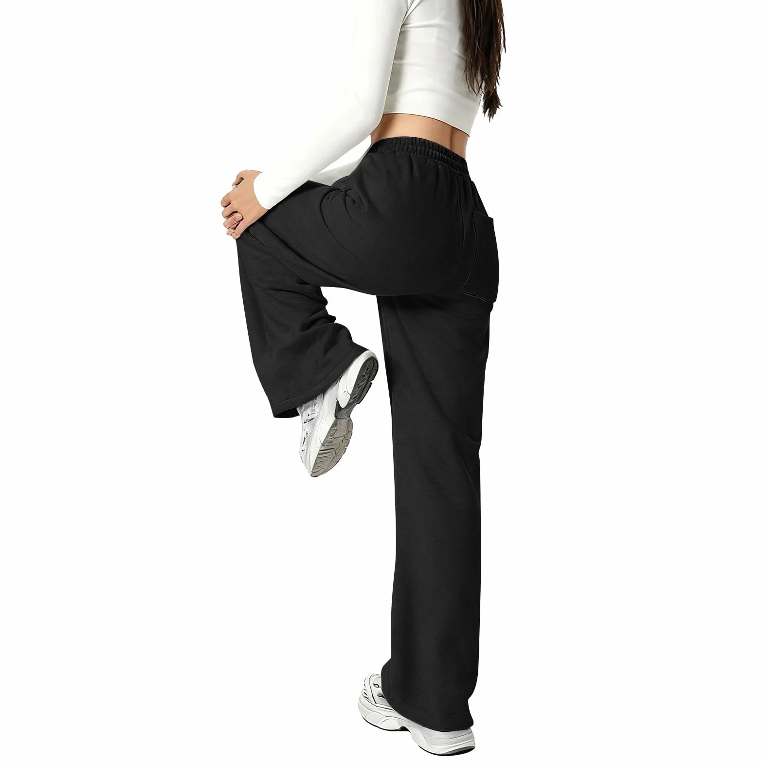 Pantalon jogging Filles Baggy avec Nœud Taille Élastique Cordon de Serrage Poches Jambe Large Couleur Unie Enfants Ado 4-16 Ans
