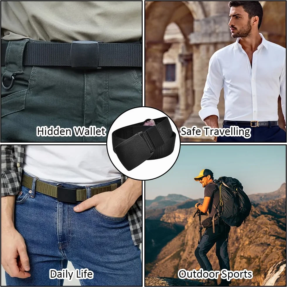 Ceinture de Voyage Porte-Monnaie Cachée Noir Nylon Réglable 120 x 3.8 cm