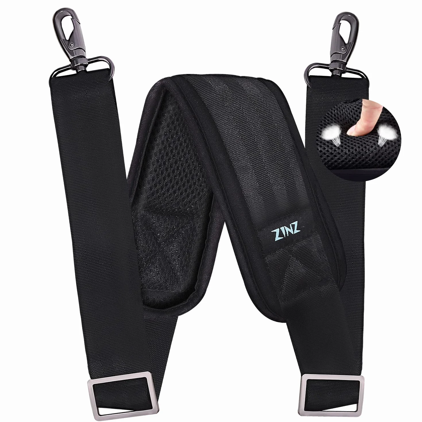 ZINZ 79" Bandoulière remplacement universelle avec crochets pivotants en métal 200 cm Noir