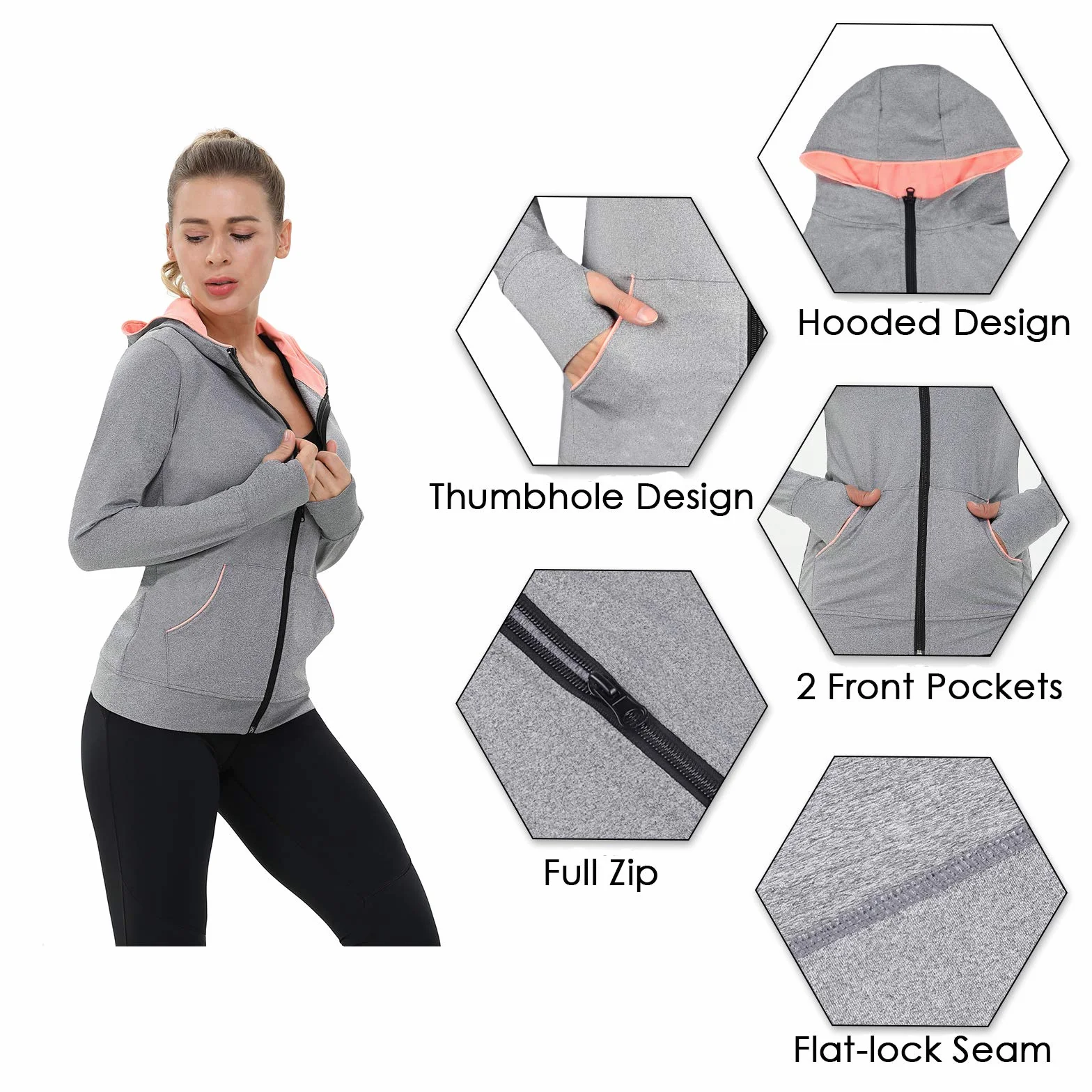 AMZSPORT Veste de Sport Femme Sweat Zippé Running avec Poches Yoga Fitness