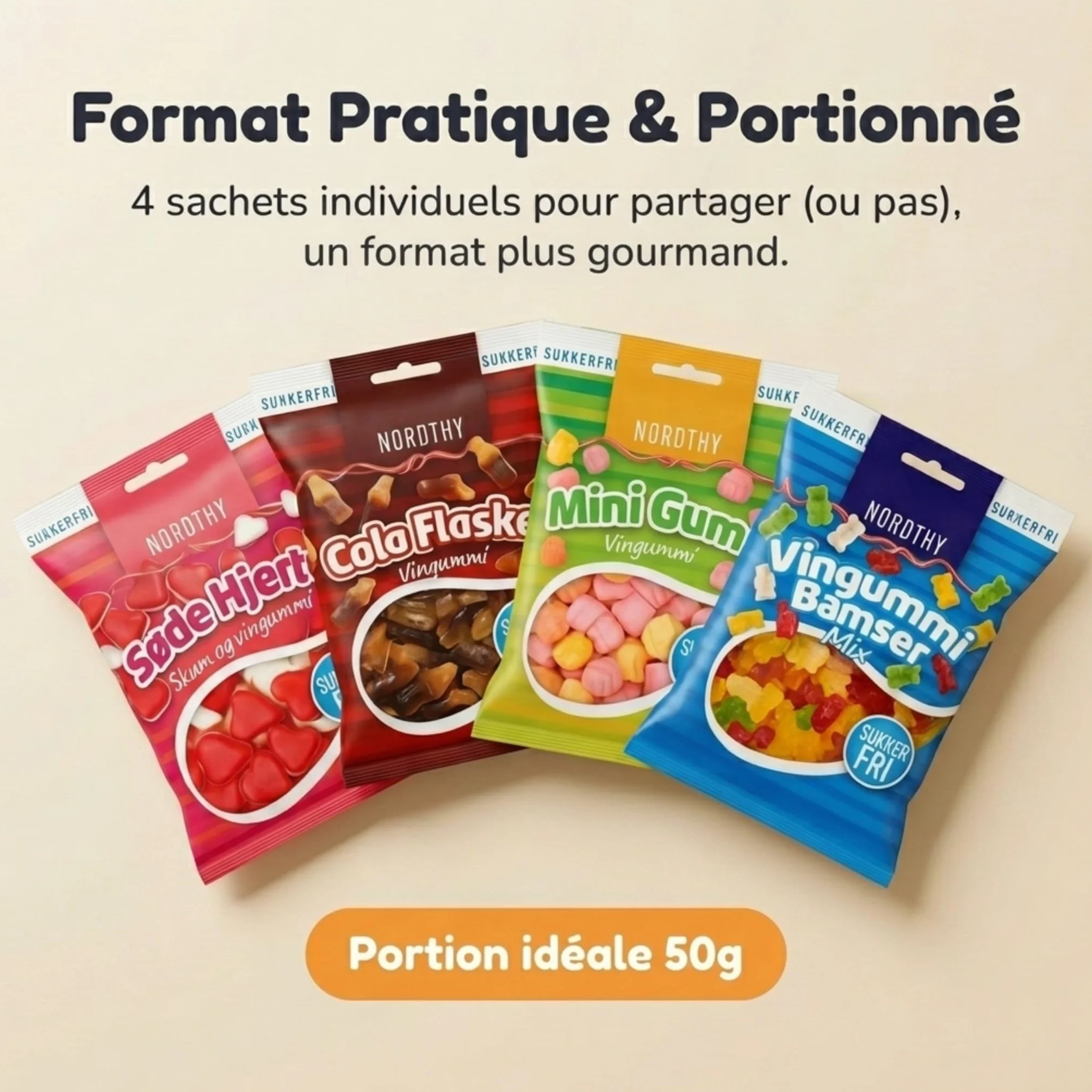 Nordthy Bonbons Gélifiés Sans Sucre 290g – Mélange de Gummies Danois – Oursons, Bouteilles Cola, Cœurs & Mini Gums – Confiserie Faible en Calories