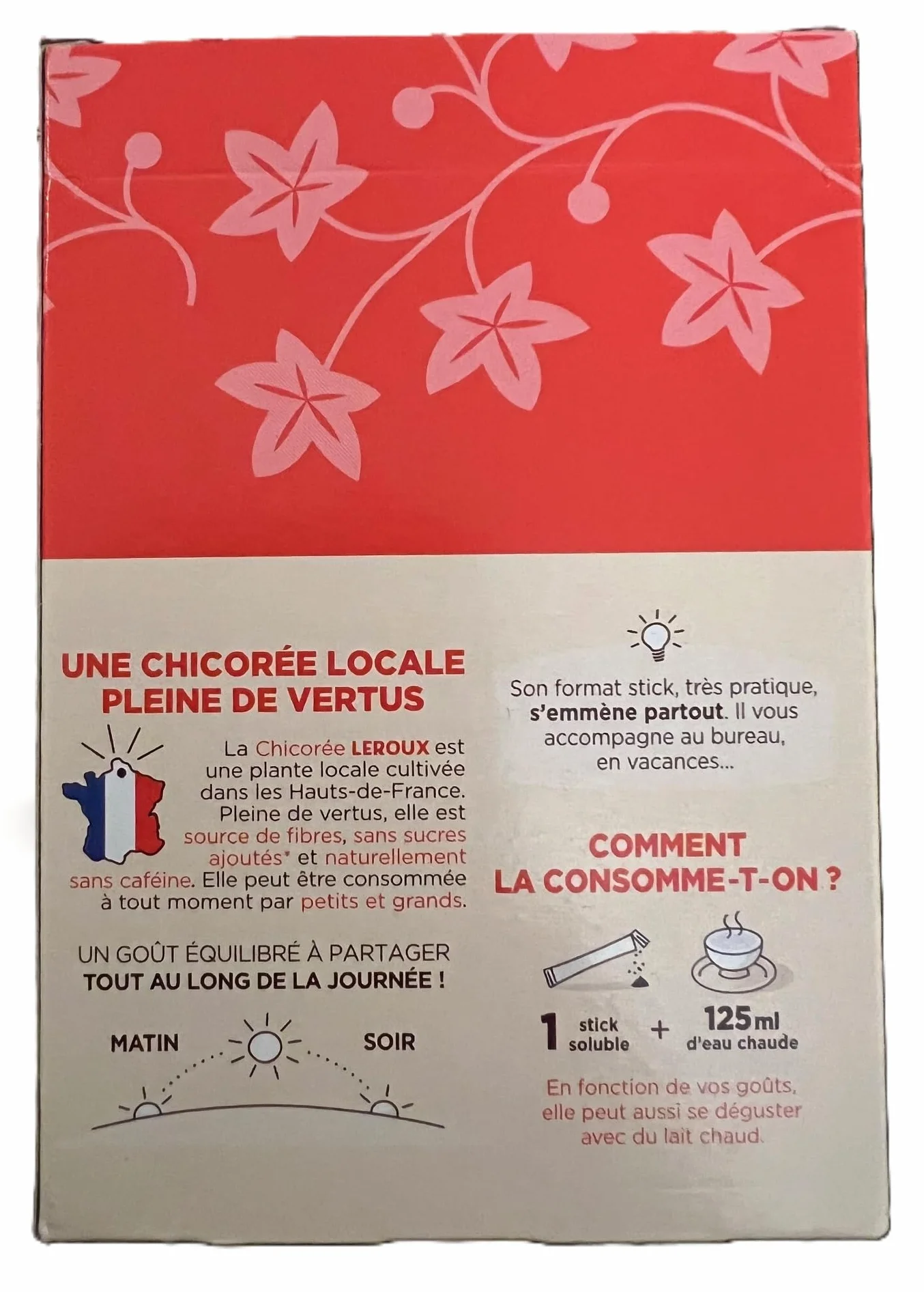 Leroux - Chicorée Soluble Nature en Sticks - 100% d'Origine Végétale - Chicorée Torréfiée, Goût Naturel - Riche en Fibres, Sans Sucres Ajoutés - Boite de 20 Sticks - Lot de 2