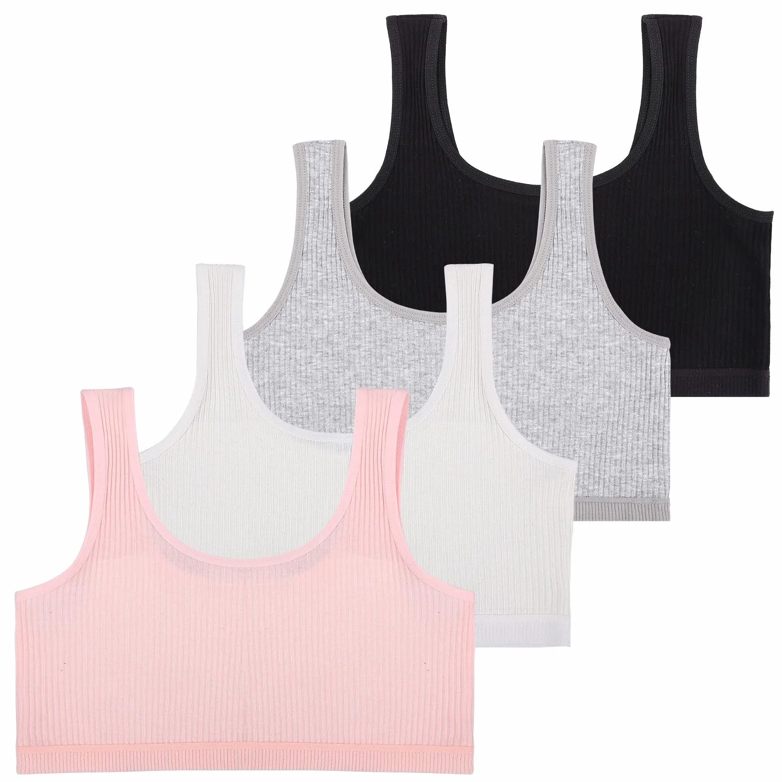 Lancry Lot de 4 soutiens-gorge en coton doux pour filles 7-12 ans sans fil non rembourré