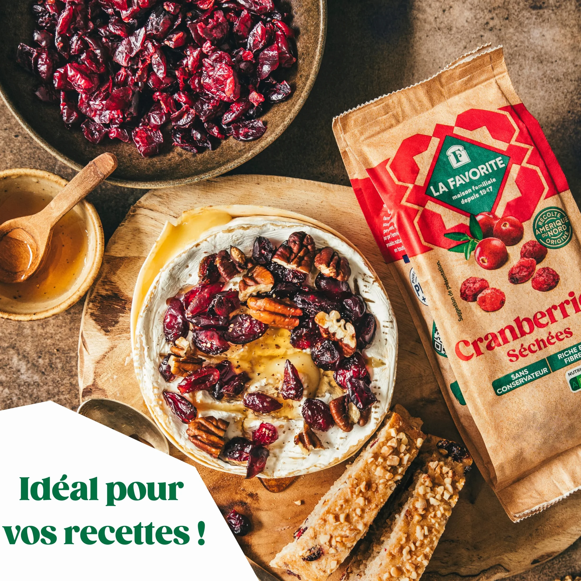 La Favorite - Cranberries Séchées 125 g - Canneberges Entières - Tendres & Savoureuses - Baie Cranberry – Légèrement Sucrées - Pour Encas Sain, Apéritif, Cuisine, Pâtisserie