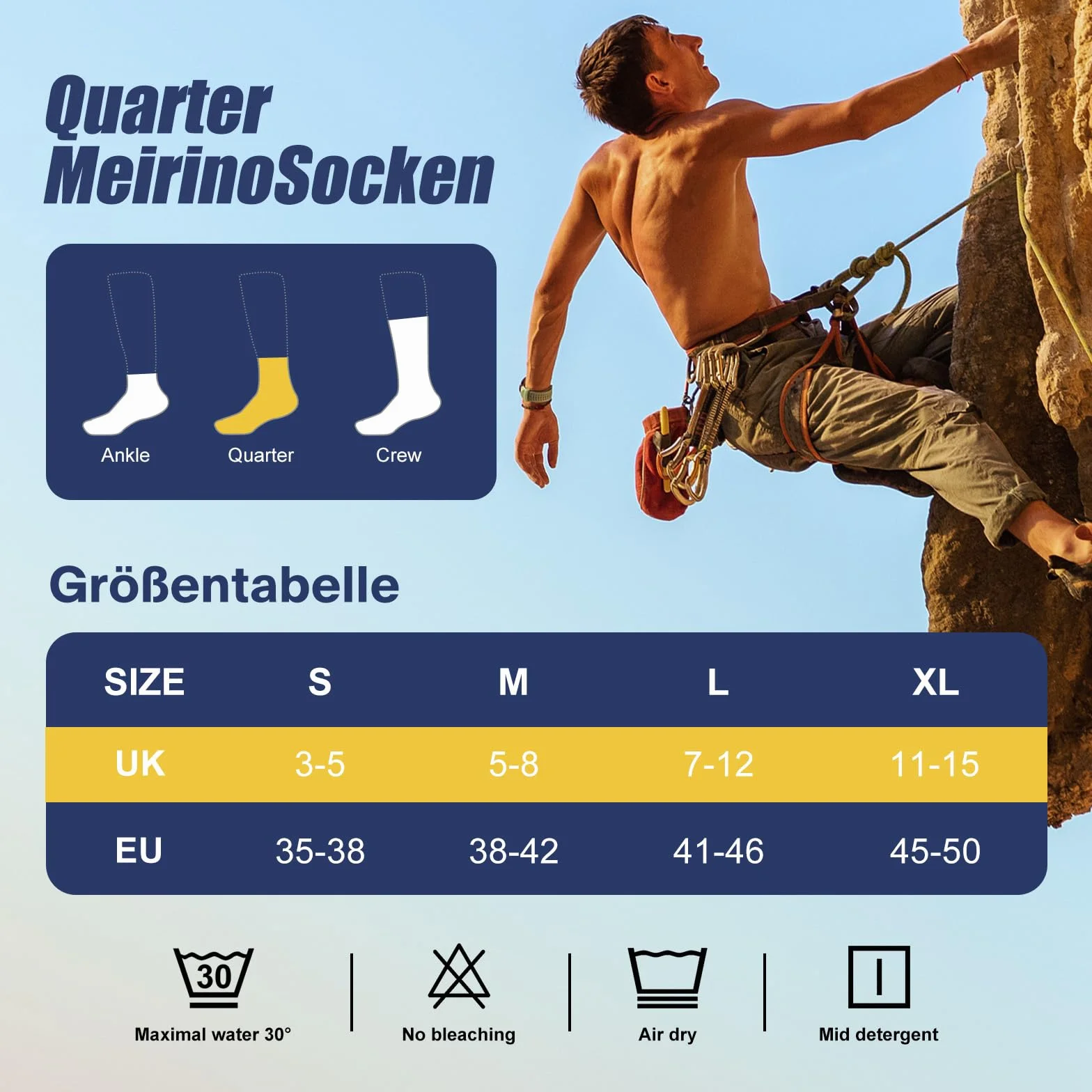 Niofind Lot de 6 paires chaussettes randonnée laine mérinos homme femme respirantes rembourrées courtes