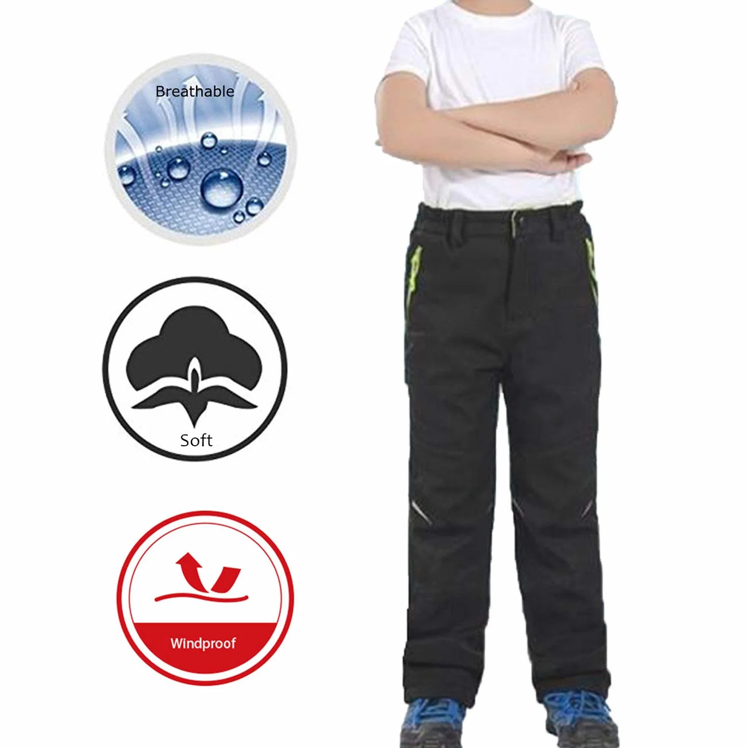 LANBAOSI Pantalon Ski Enfants Hiver Imperméable Chaud Softshell Doublé Polaire Montagne