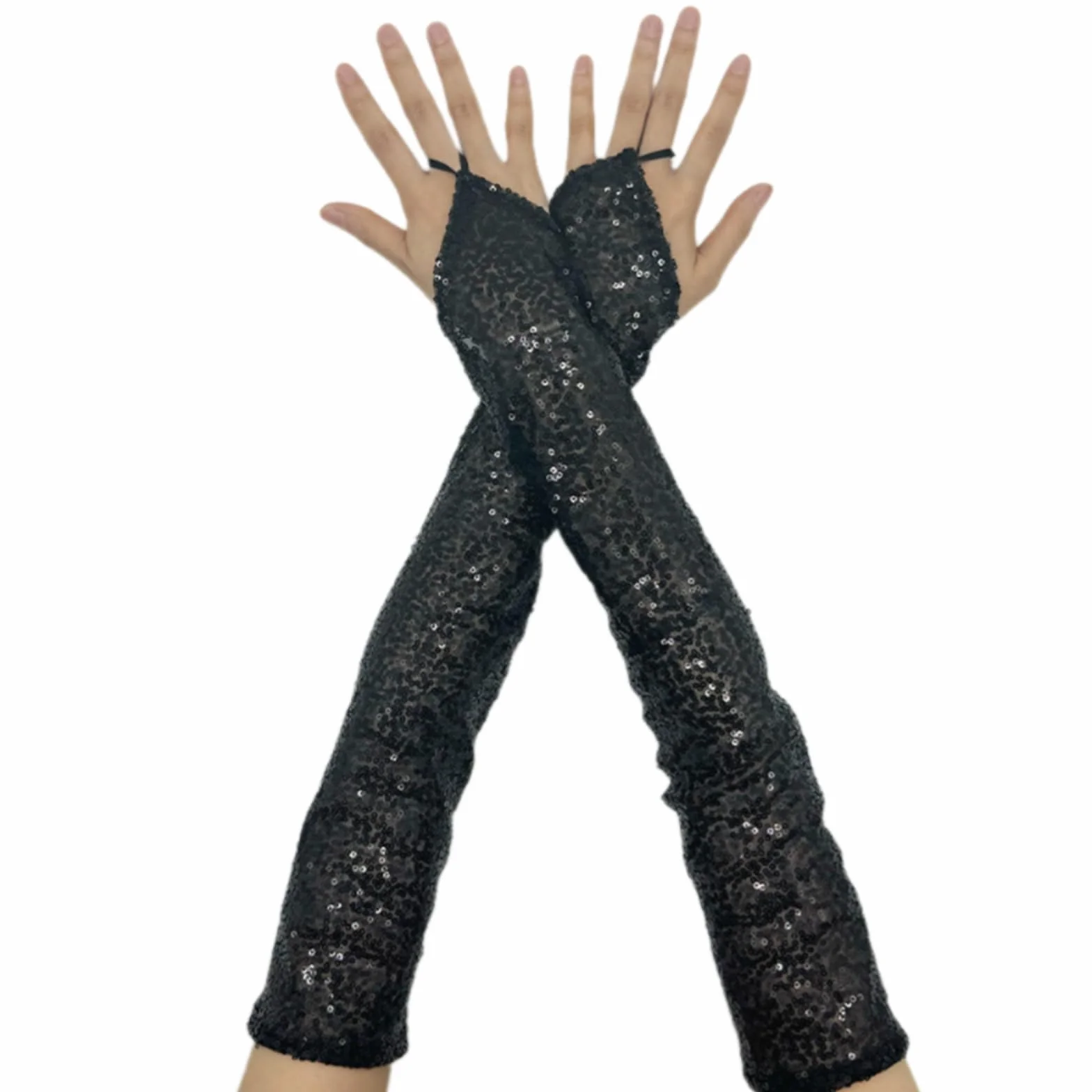 Gants longs réfléchissants à paillettes confortables pour fêtes costumées