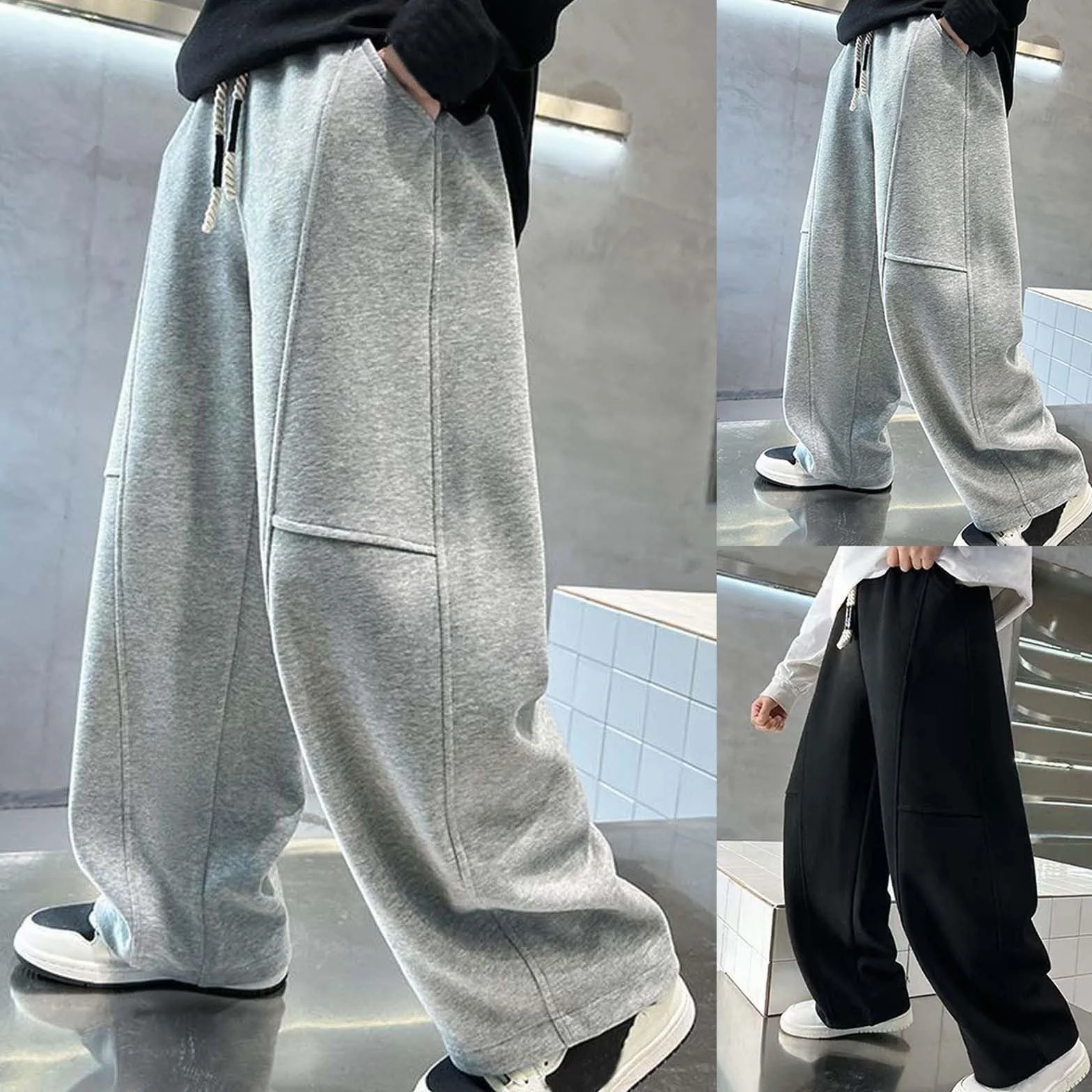Pantalon Taille élastique Enfant Garçon Baggy Fashion Large avec Poche Chic Confort Casual Streetwear Jogging Sport Ado